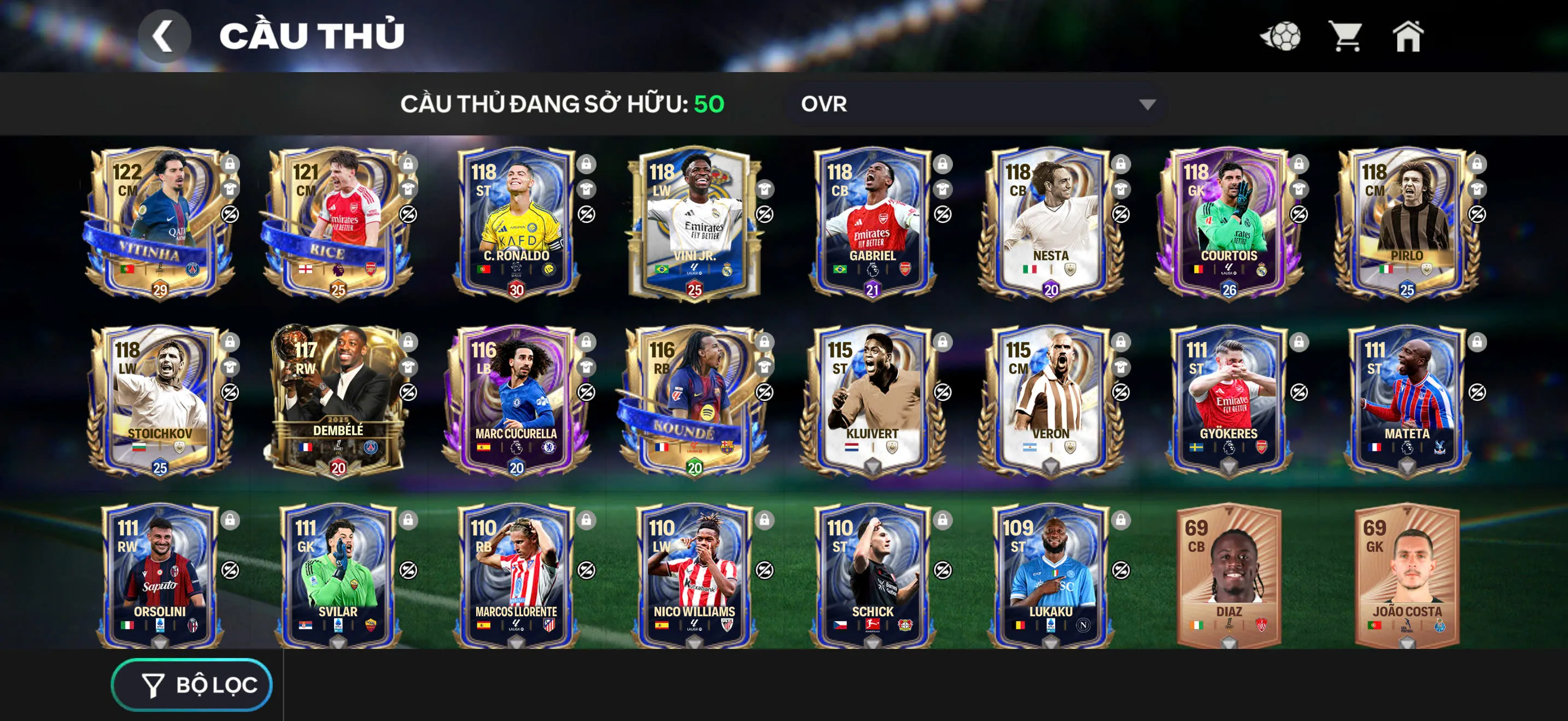 OVR 120,..Cr7 + Sko + vitinha + rice + pirlo,...Nhiều cầu thủ ngon cho ae chơi,...Rank cao.