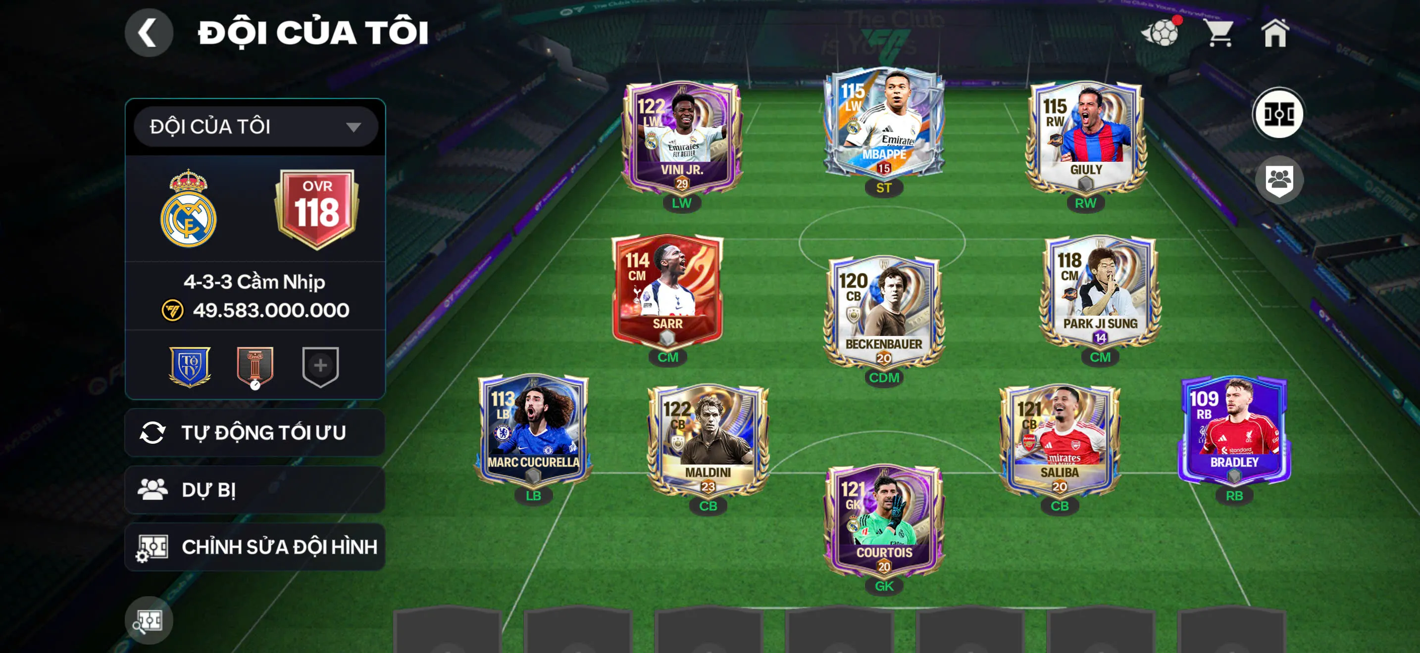 OVR 118,..Vini + Maldini + saliba + nhiều cầu thủ ngon,...Rank cao,...Dư 800tr coin,...
