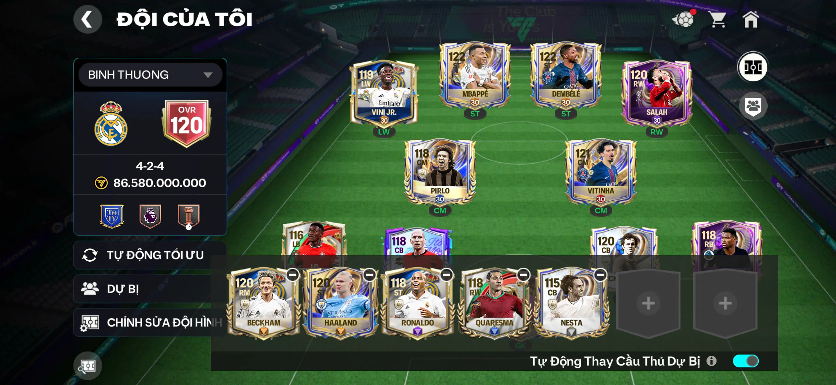 OVR 120,..DEM + MP3 + vitinha,...Nhiều cầu thủ ngon cho ae chơi,...Rank cao..