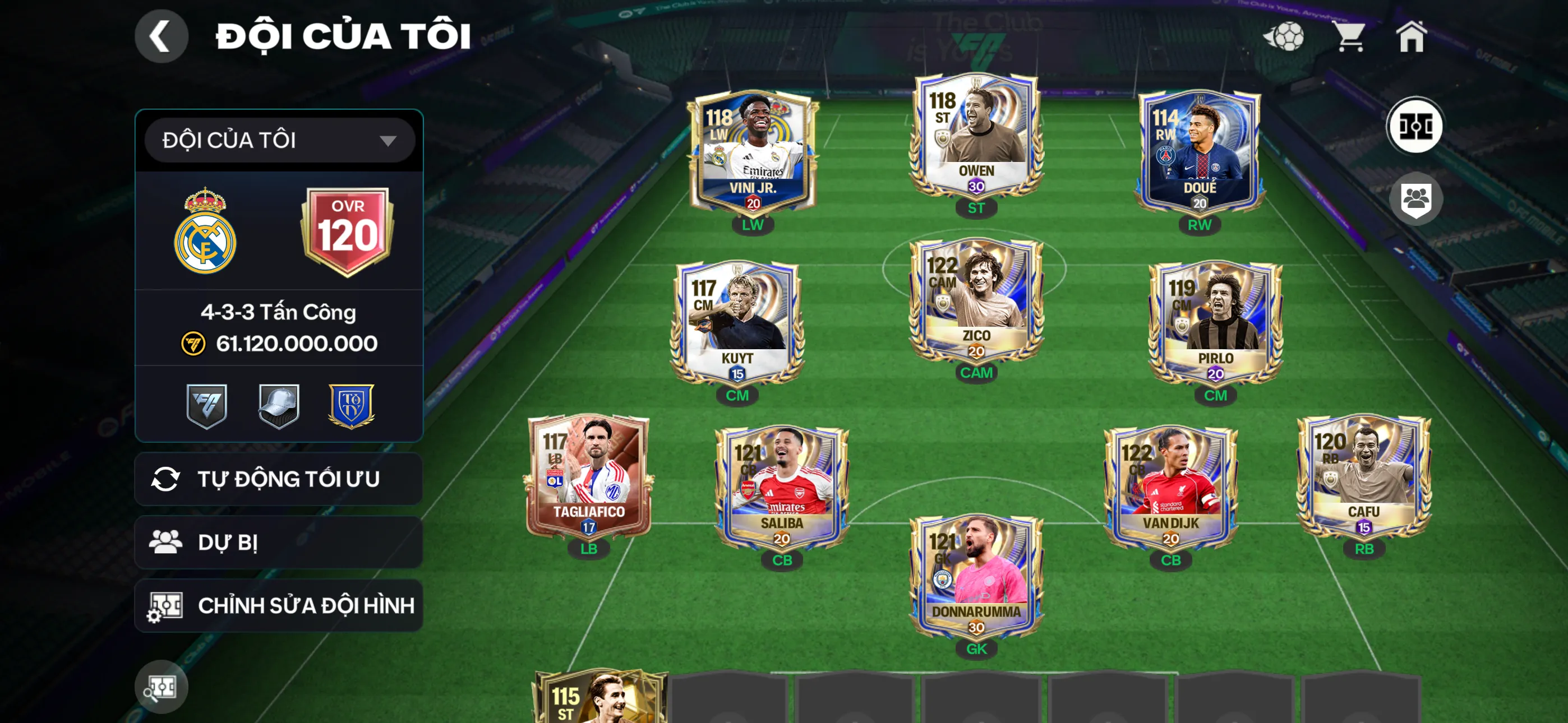 Ovr120 3 cthu 117 + nhiều utt Đội hình đẹp công thủ ngon , 3 rank chưa đá