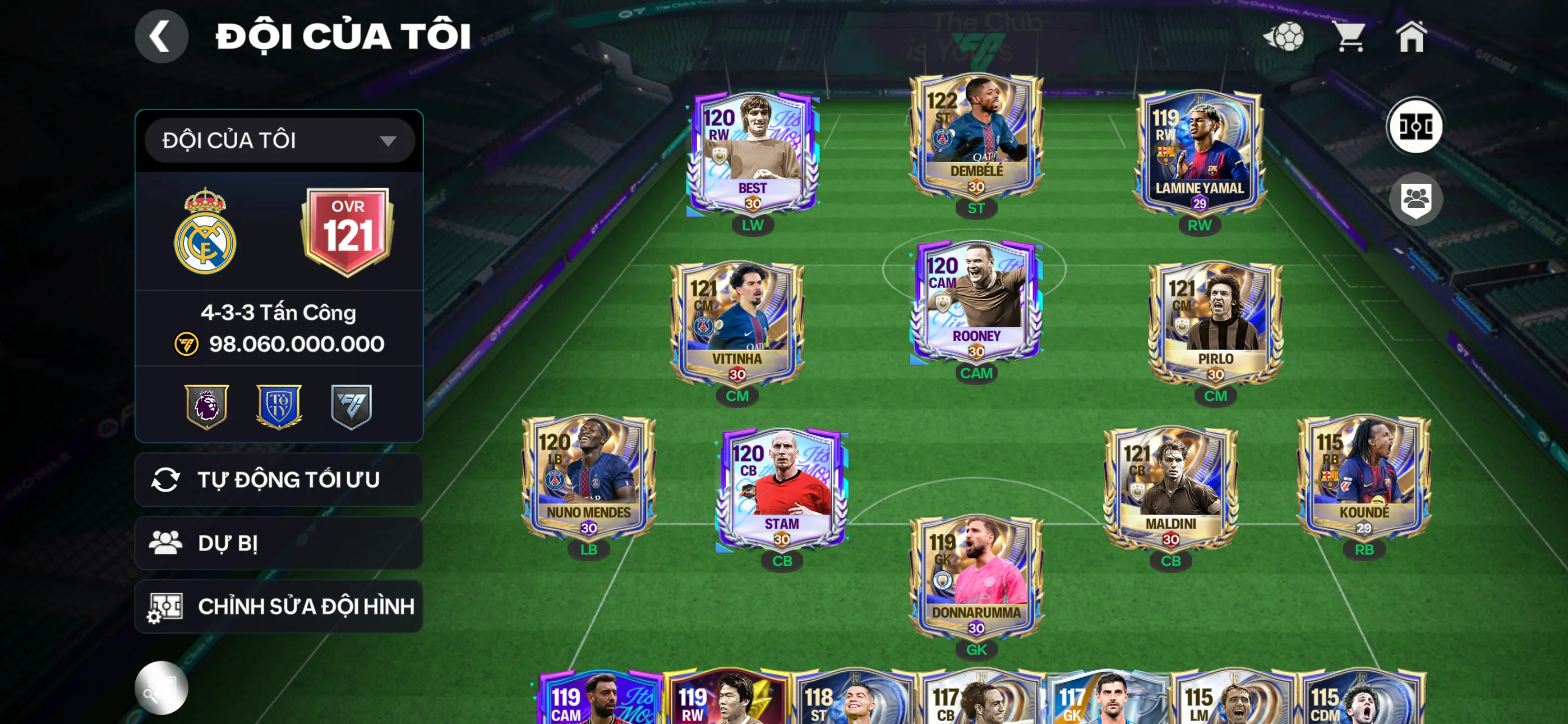 Ovr 121 Nhiều cthu utoty Đội hình siêu đẹp Công thủ siêu ngon , dư40k hiệp phụ , 3 rank chưa đá