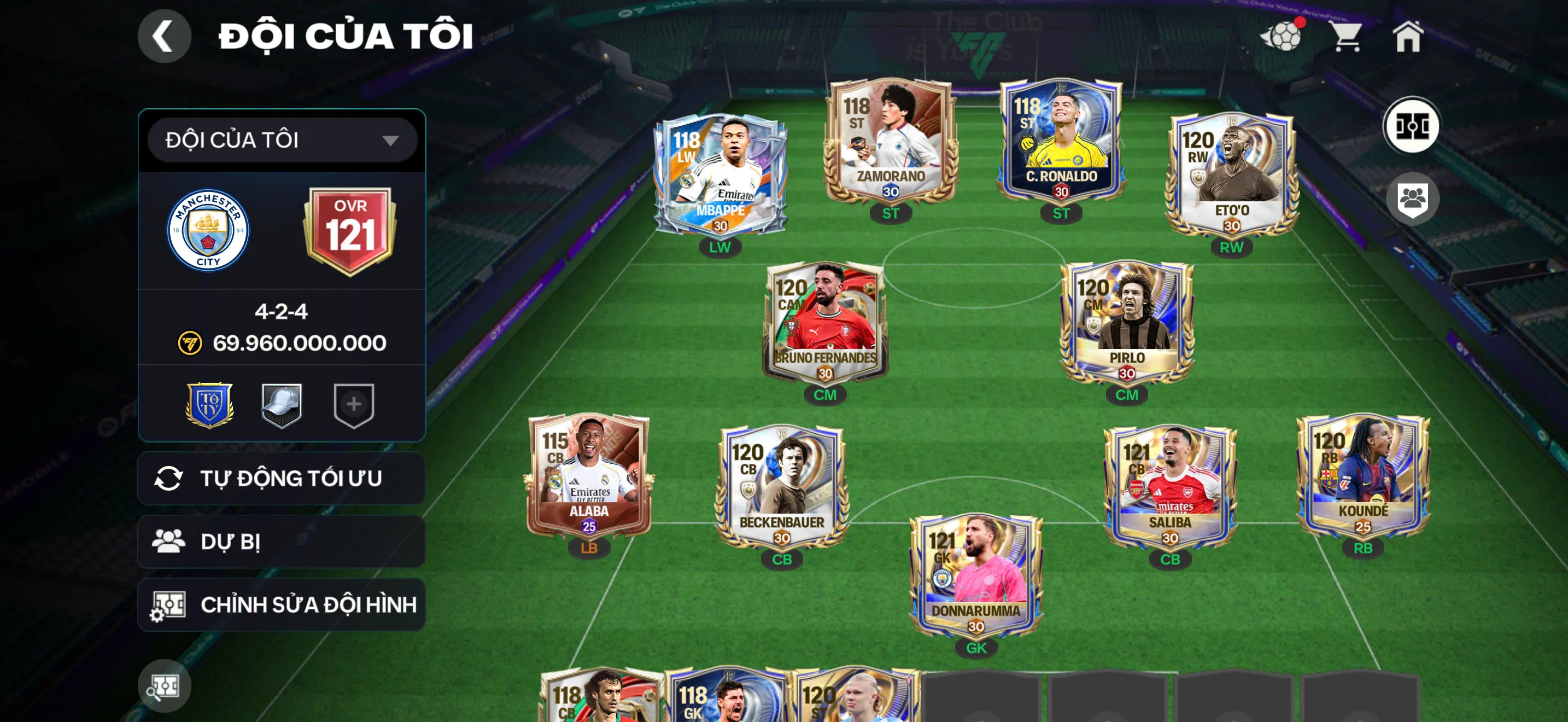 OVR 121,..CR7 + mp3 + saliba + donaruma,..nhiều cầu thủ ngon và tài nguyên cho ae,..Còn nv nhận 20k ruby.