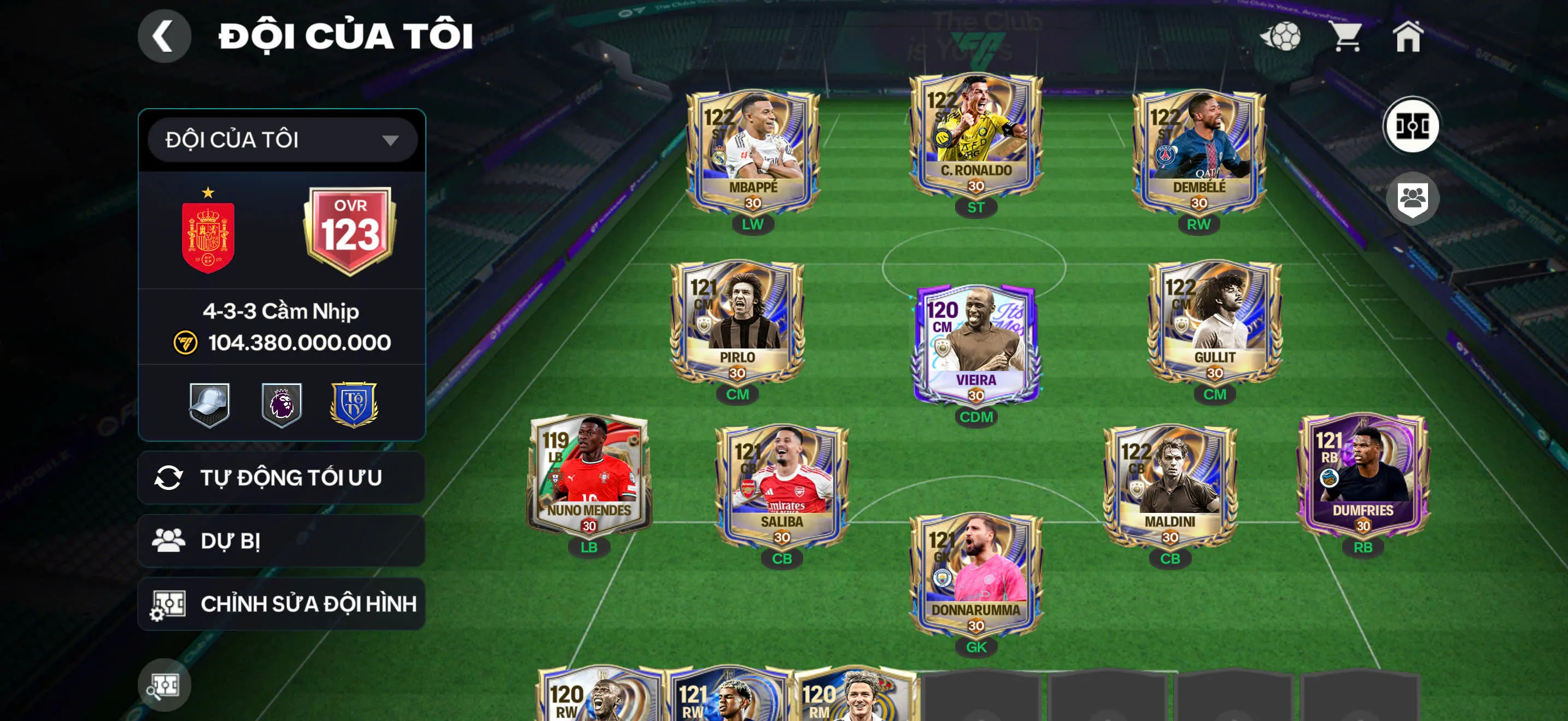 OVR 123,...CR7 + Mp3 + DEM + Gullit,..Nhiều cầu thủ ngon và dư tài nguyên cho ae chơi,...