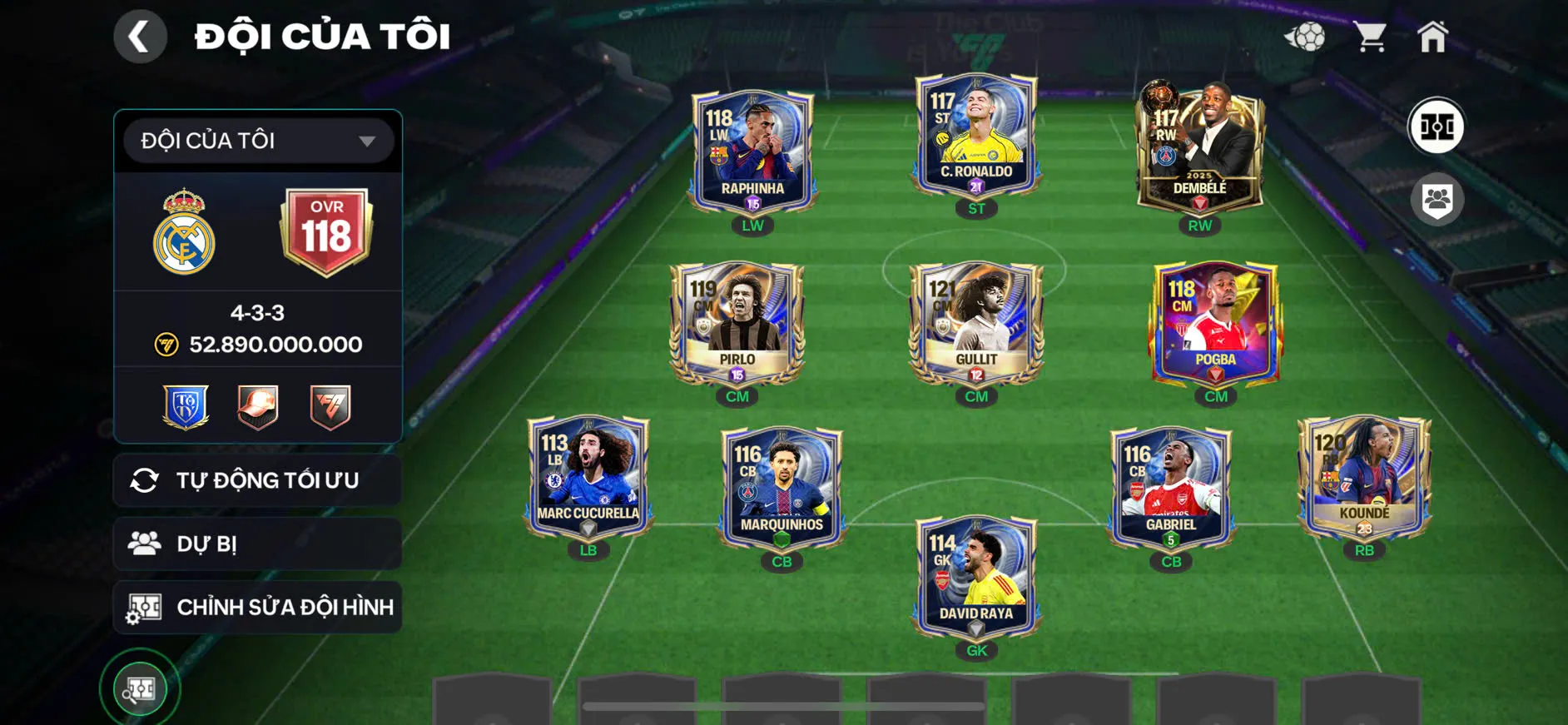 OVR 118,..CR7 + Gullit + pirlo + Dem,...nhiều cầu thủ ngon cho ae chơi...