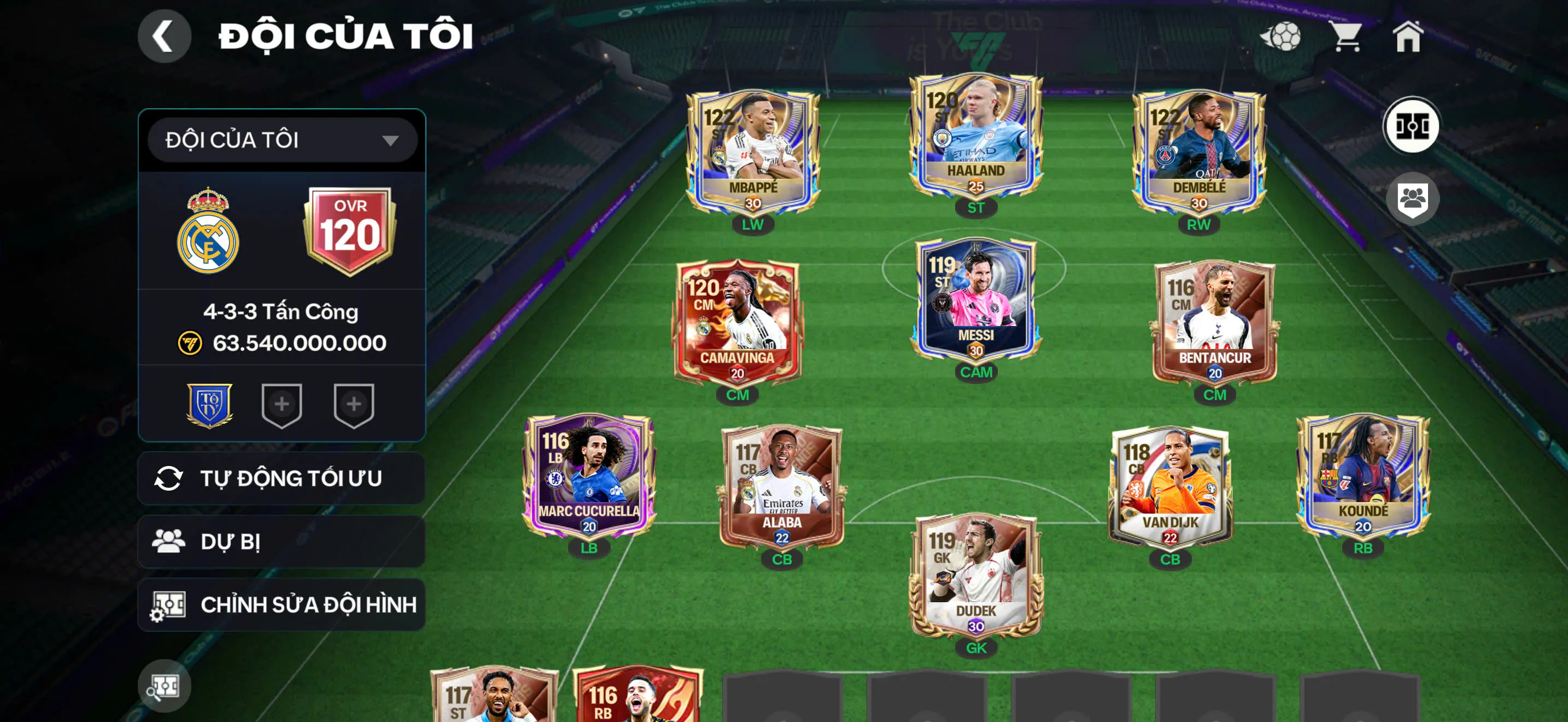 OVR 120,...DEM + MP3 + Messi + nhiều cầu thủ ngon,..Rank cao..DƯ hơn 200 huy hiểu đổi cầu thủ