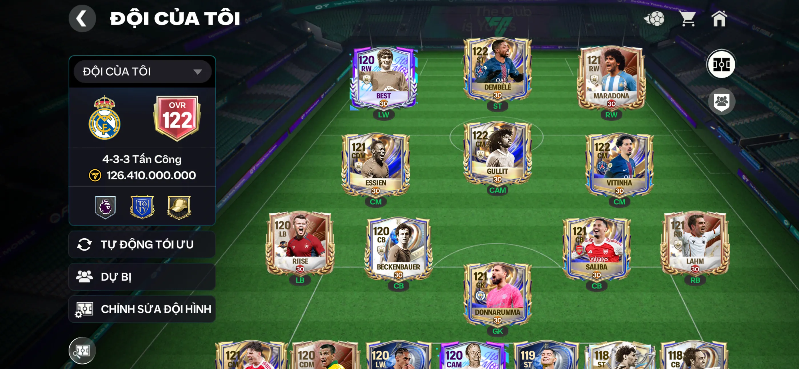 Ovr 122 5 cthu 117+ nhiều utt Đội hình siêu đẹp nhiều dự bị ngon , dư 400 hhtd , đã mở sổ đăng nhập ,600m coin,200 mảnh quốc gia