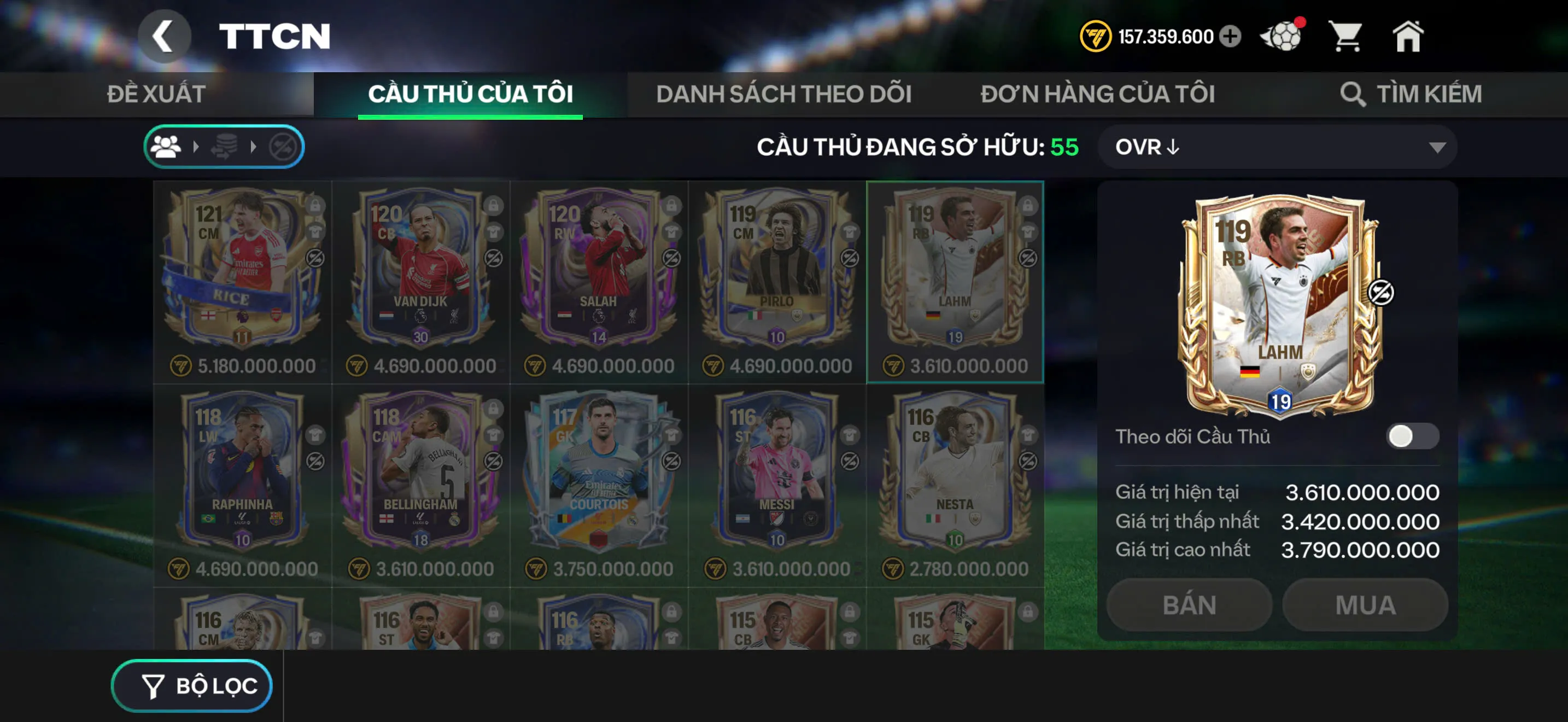 OVR 119,.. Messi + Lahm + Belinham + Salah + pirlo  ,..nhiều cầu thủ ngon cho ae đá...