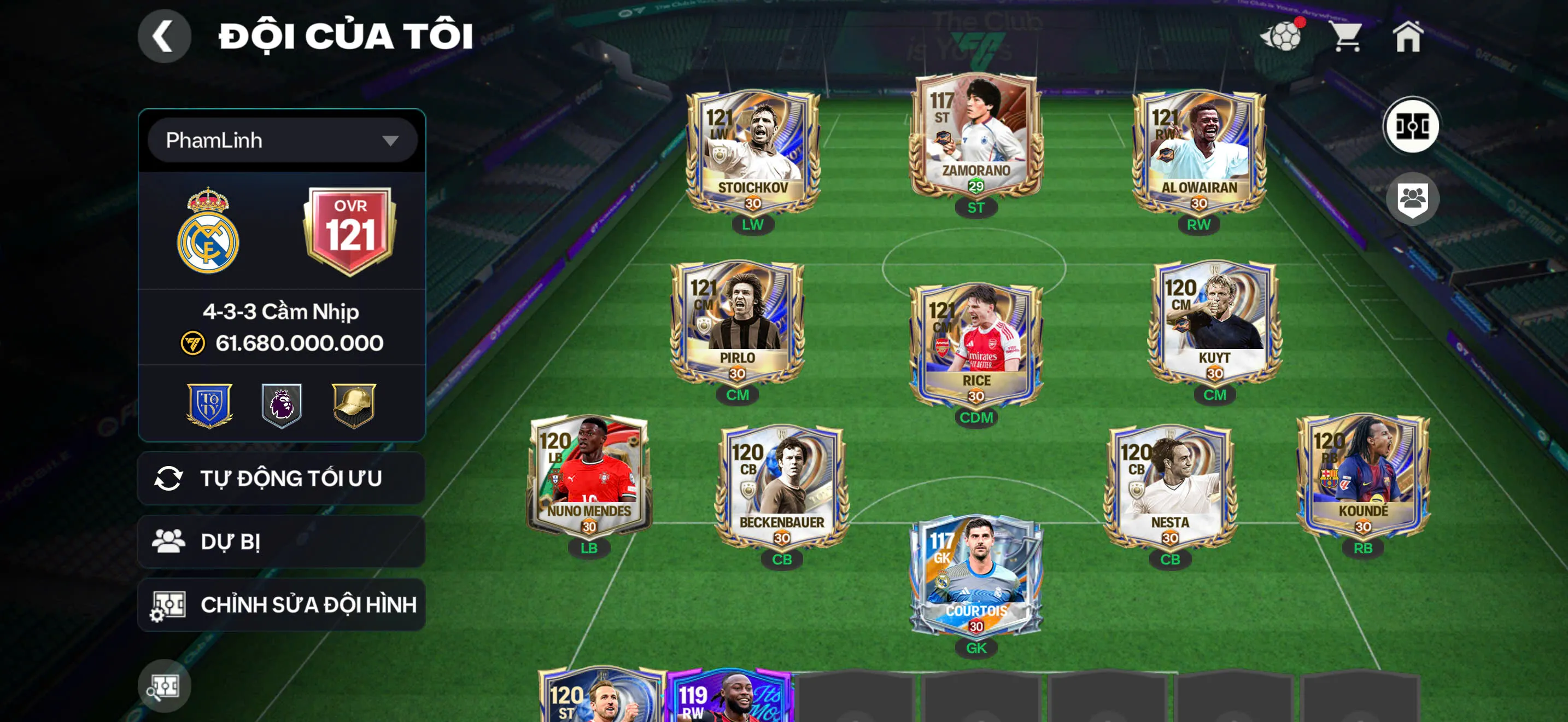 OVR 121,..Sko + Rice + AL ow +Pirlo,..nhiều cầu thủ ngon,..dưu hơn 600tr coin.
