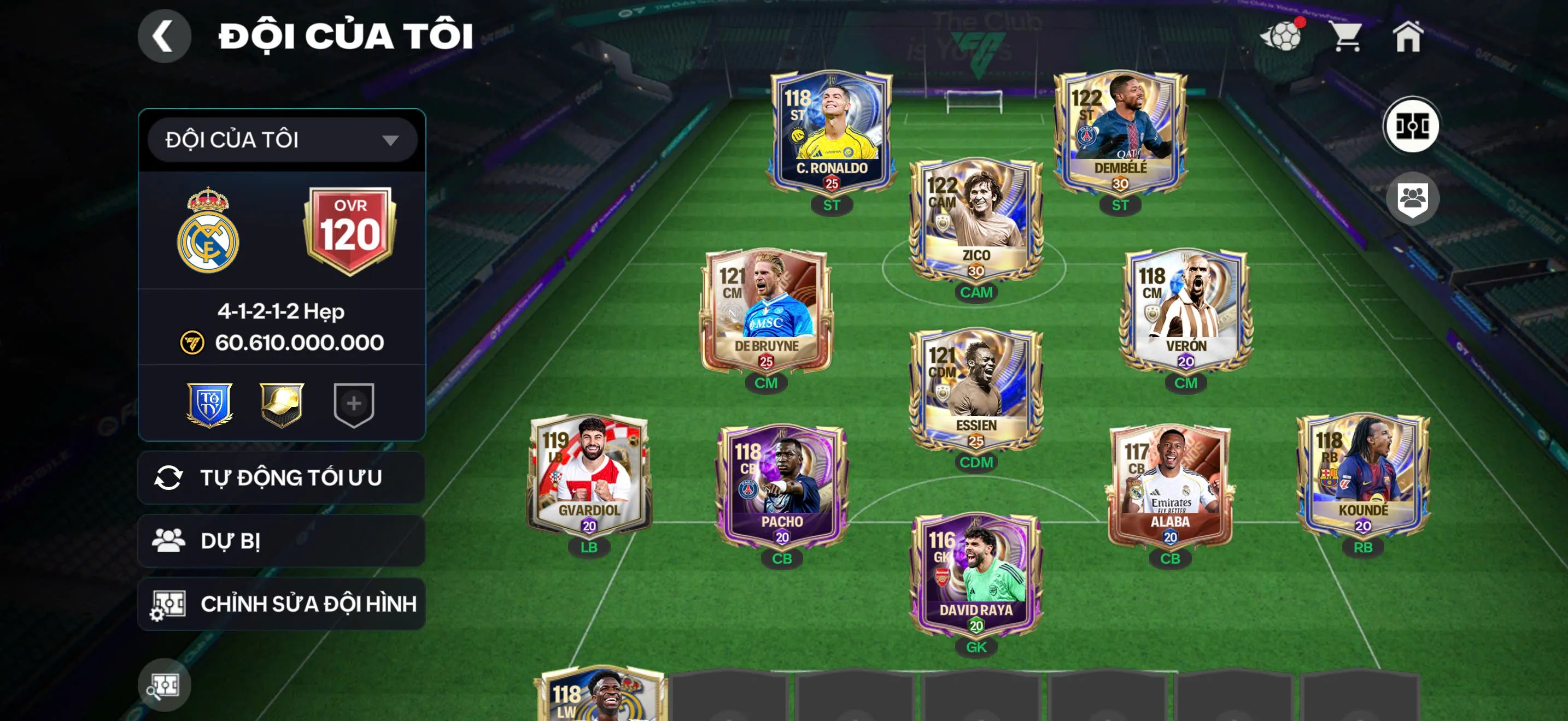 OVR 120,..Dem + Cr7 + Zico + brune + Essi,…nhiều cầu thủ ngon cho ae chơi…dư 200 mảnh huy hiệu và còn 40vòng nổ
