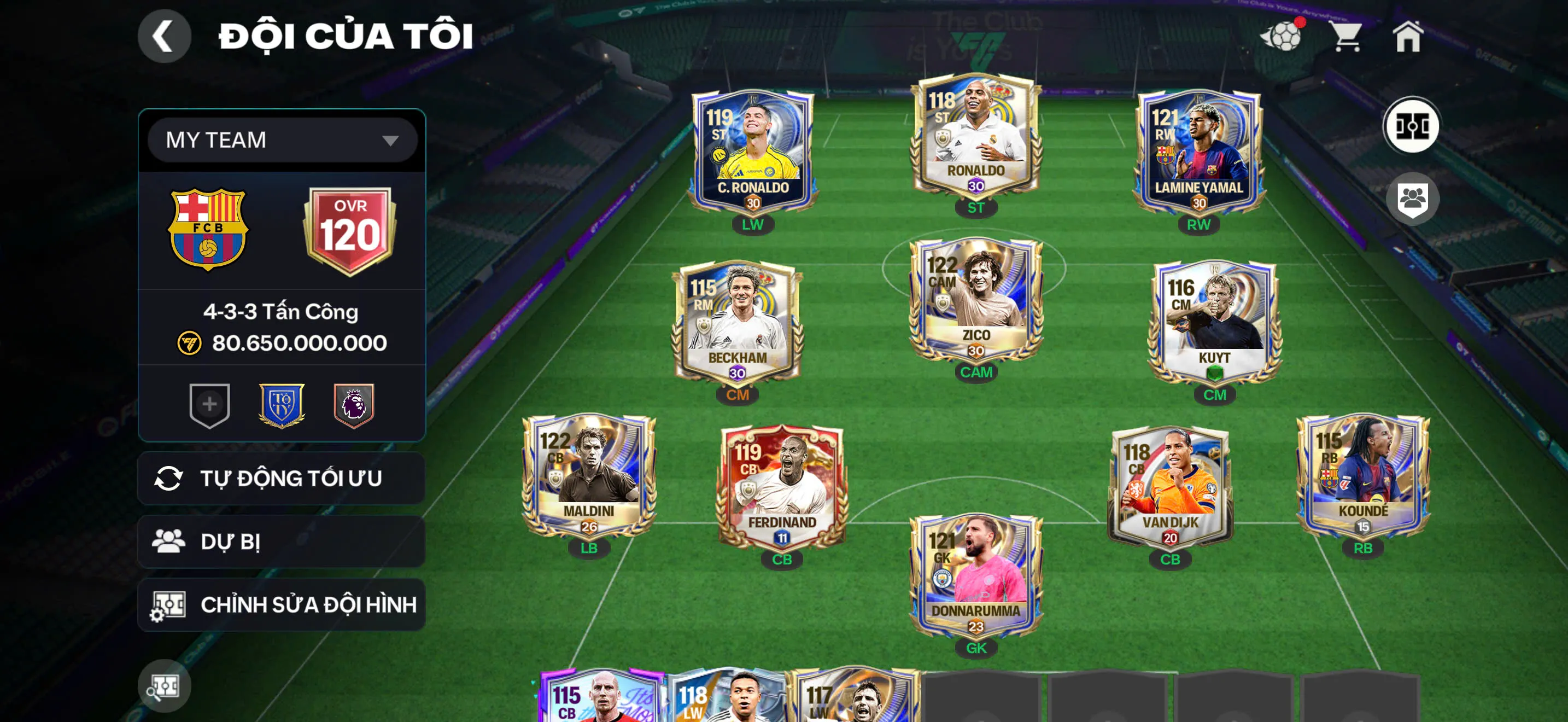 OVR 120,.R9 + Yamal + Cr7 + Zico + Maldini + donaruma,...nhiều cầu thủ ngon,...