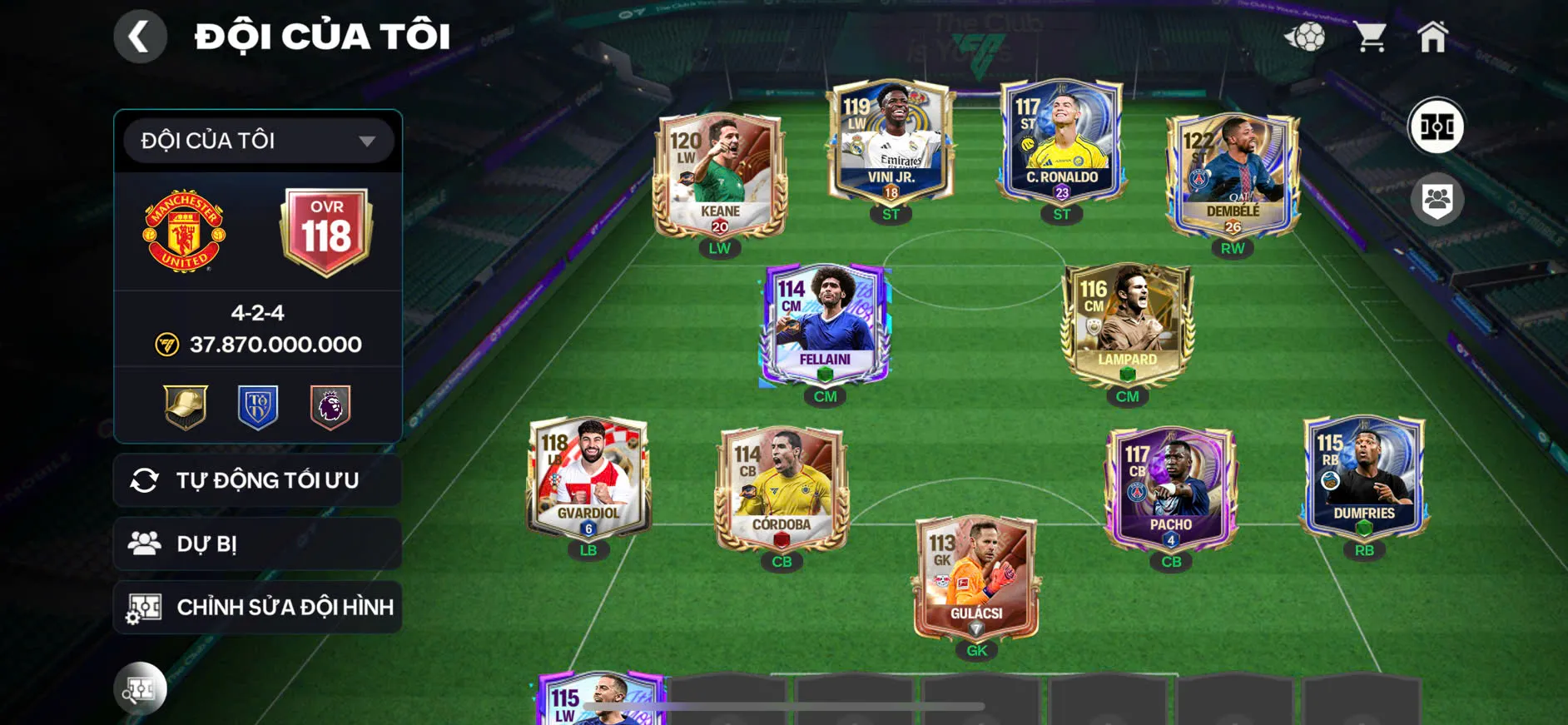 OVR 118,..DEM + Cr7 + Vini ,...nhiều càu thủ ngon và tài nguyên.