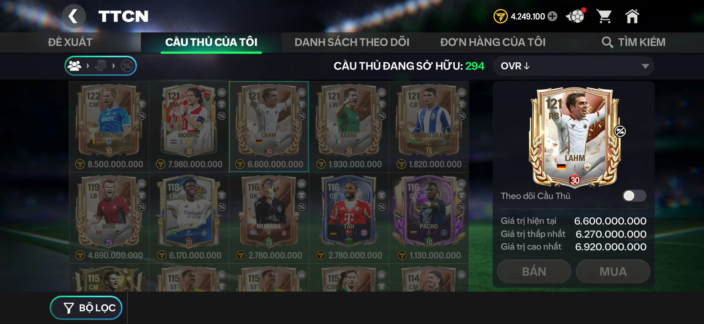OVR 119,..Lahm + brune + nhiều cầu thủ ngon,...