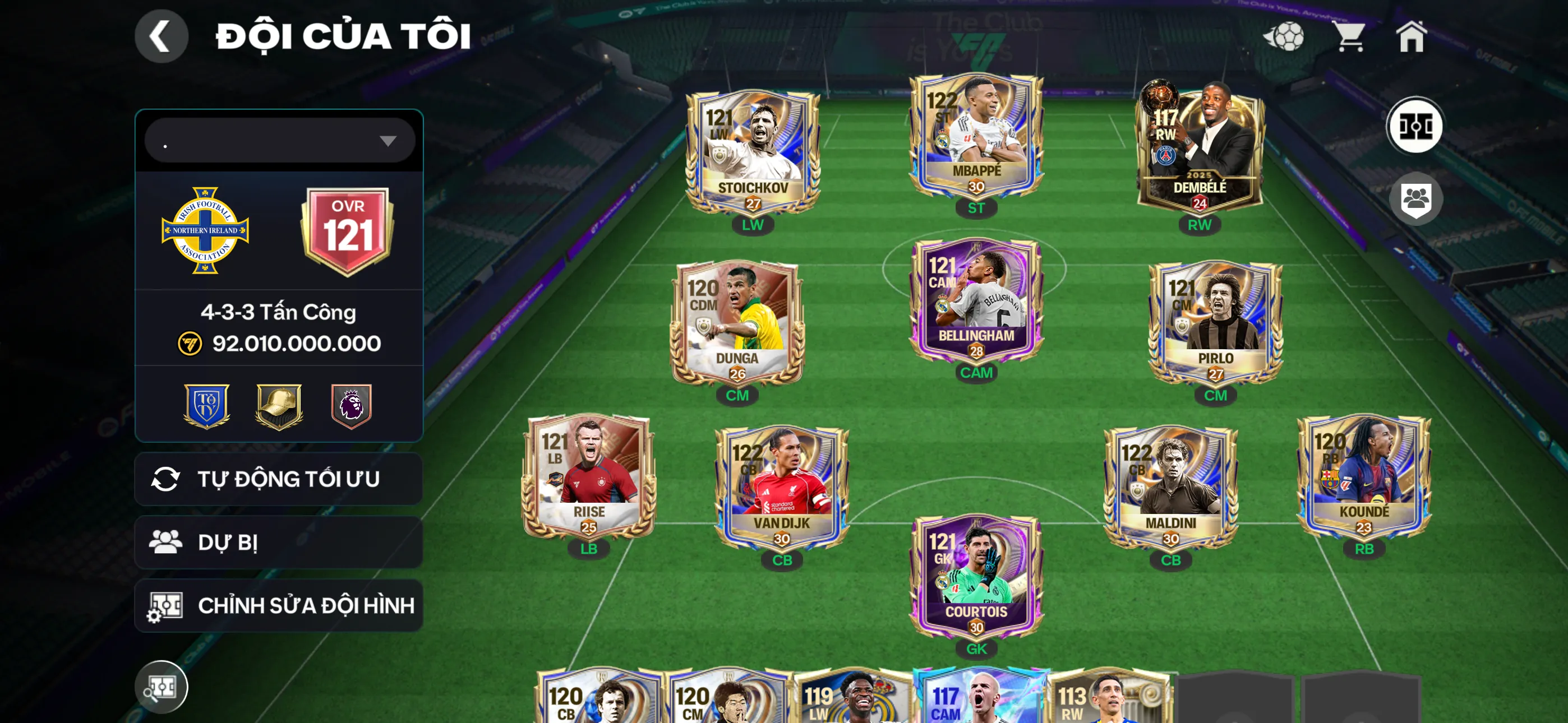 Ovr 121 Nhiều cthu utt+ toty Đội hình đẹp đâ ngon , dư 1,2b coin , 10k hiệp phụ ,2k9 hhth,500 mảnh quốc gia