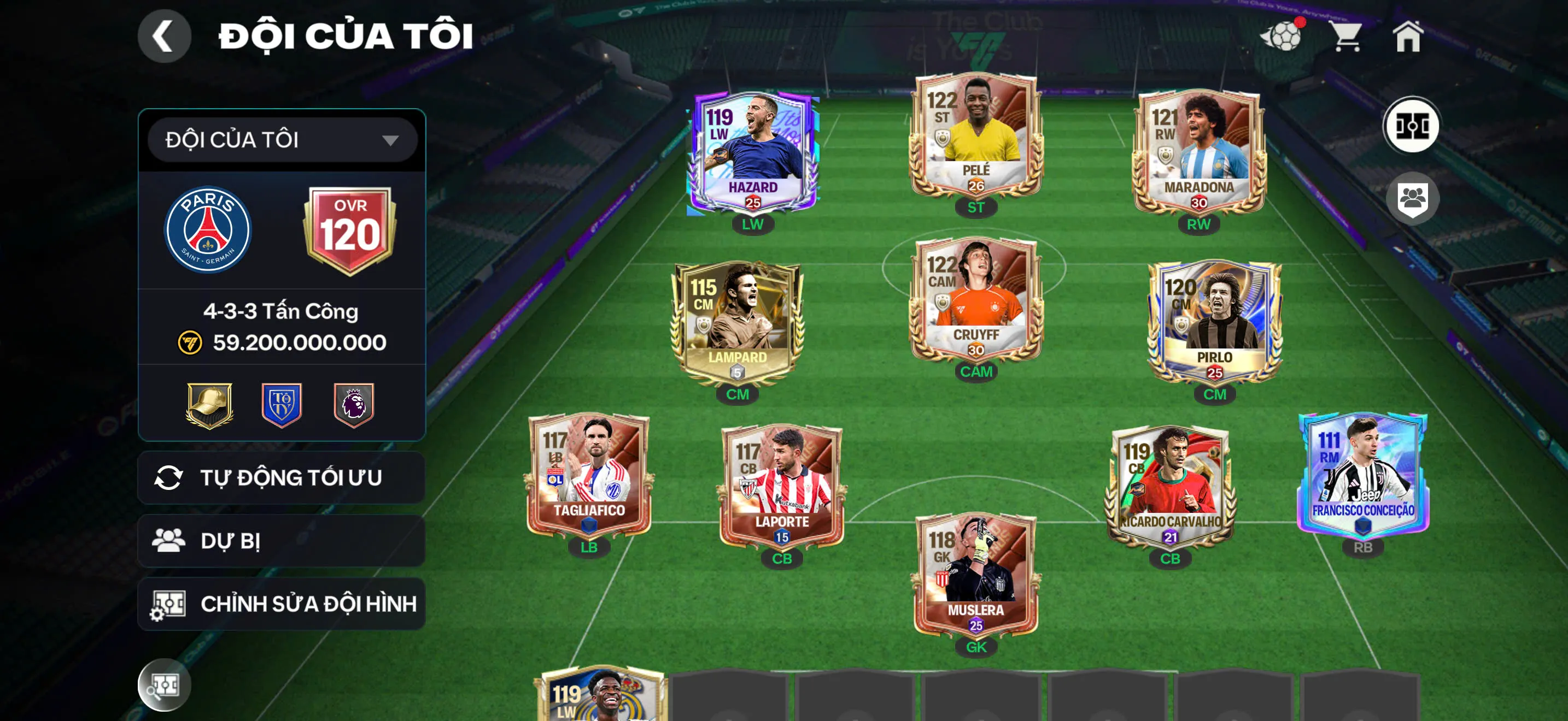 OVR 120,..Pele + Cruyff + Maradona + pirlo + nhiều cầu thủ ngon cho ae chơi,..nhiều tài nguyên và RANK CAO.