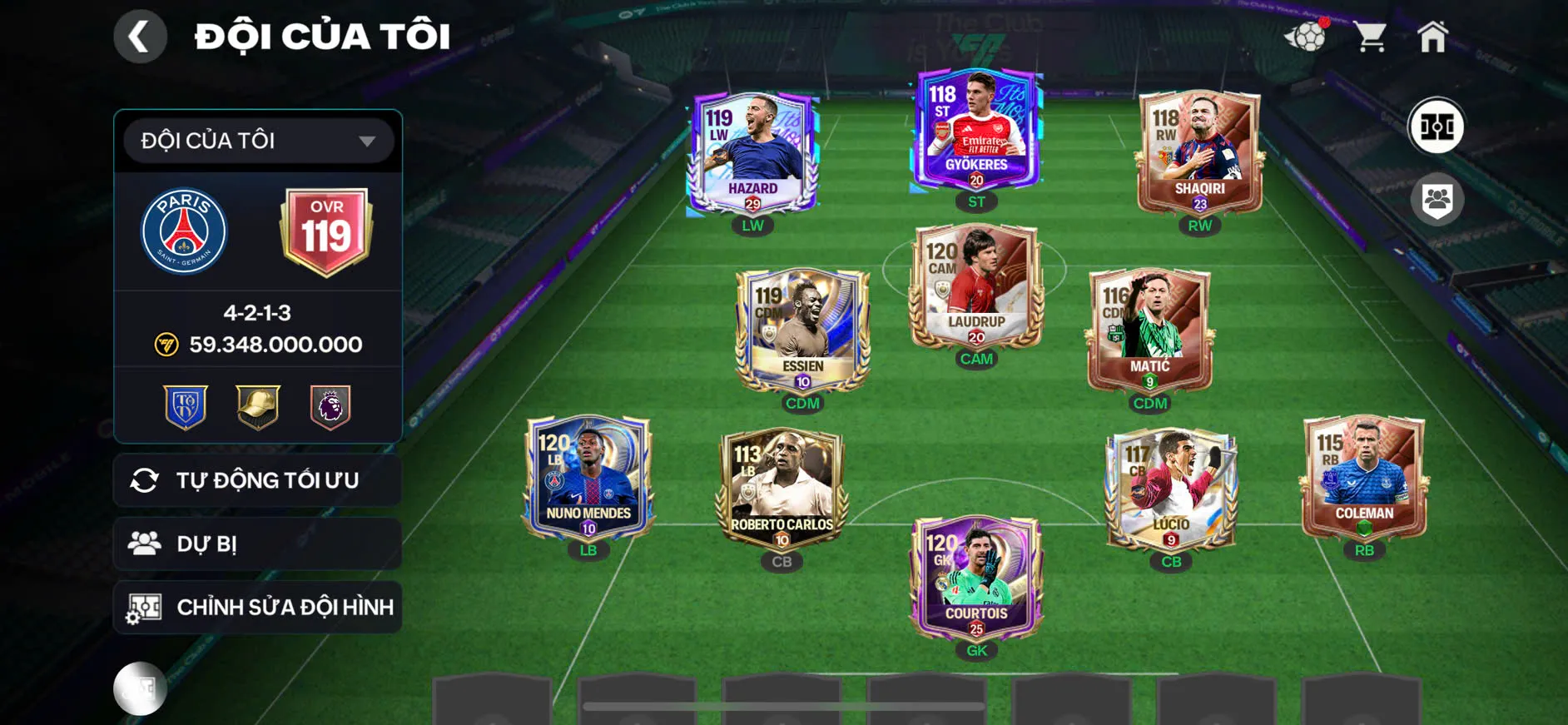 OVR 119,..Essi + Cuto + đủ cầu thủ cho ae chơi,..Còn nv nhận 20k ruby.