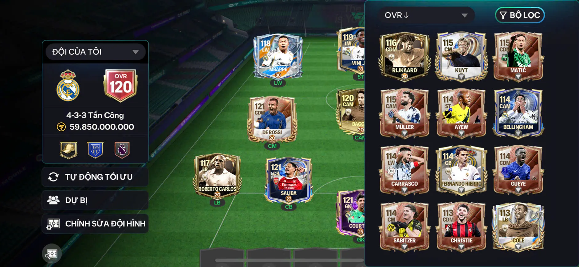 OVR 120,..Beckham + Cuto + Mp3 + Vini,..đủ cầu thủ cho ae chơi.