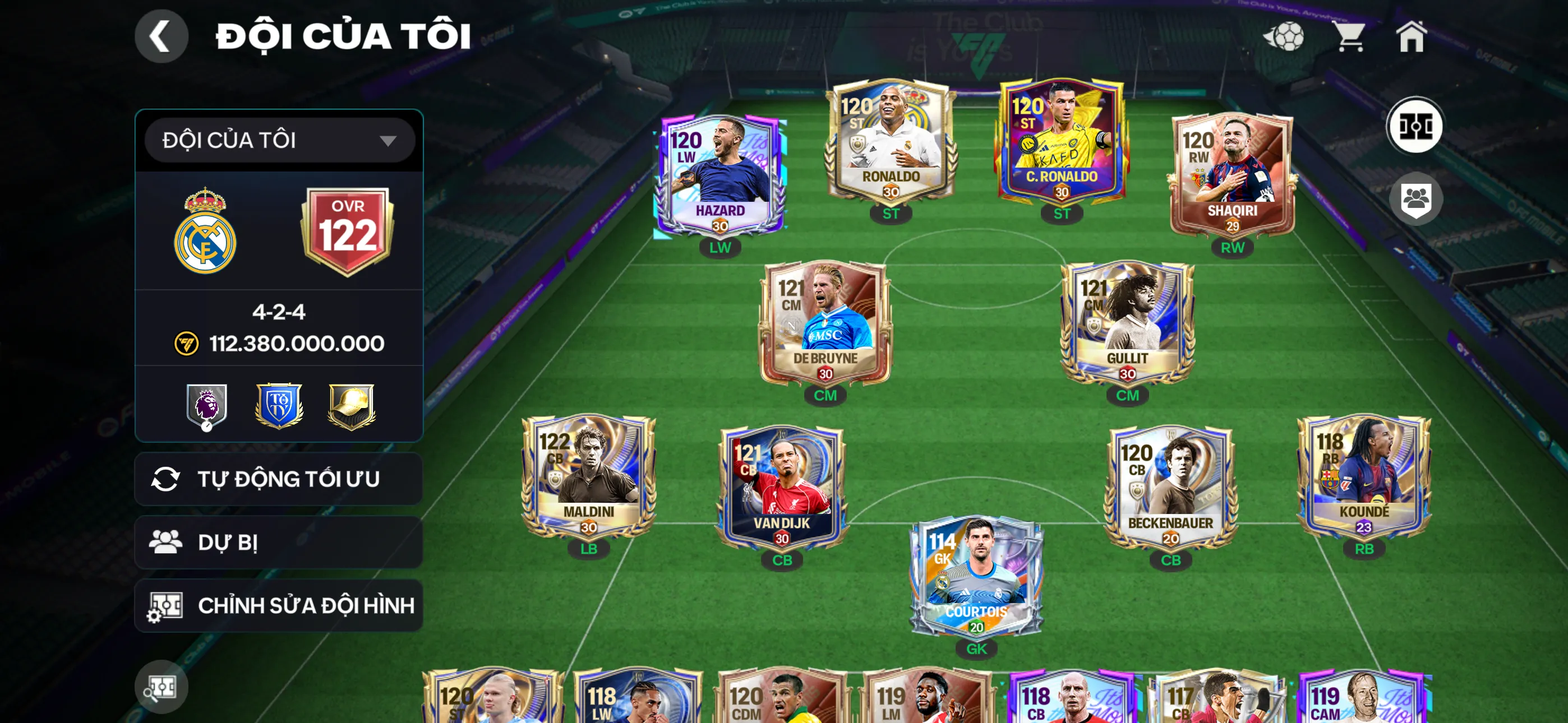 Ovr 122 Song rô+ 4 cthu 117 Đội hình đẹp nhiều dự bị ngon , dư 1b5 coin,460hhtd,10k hp