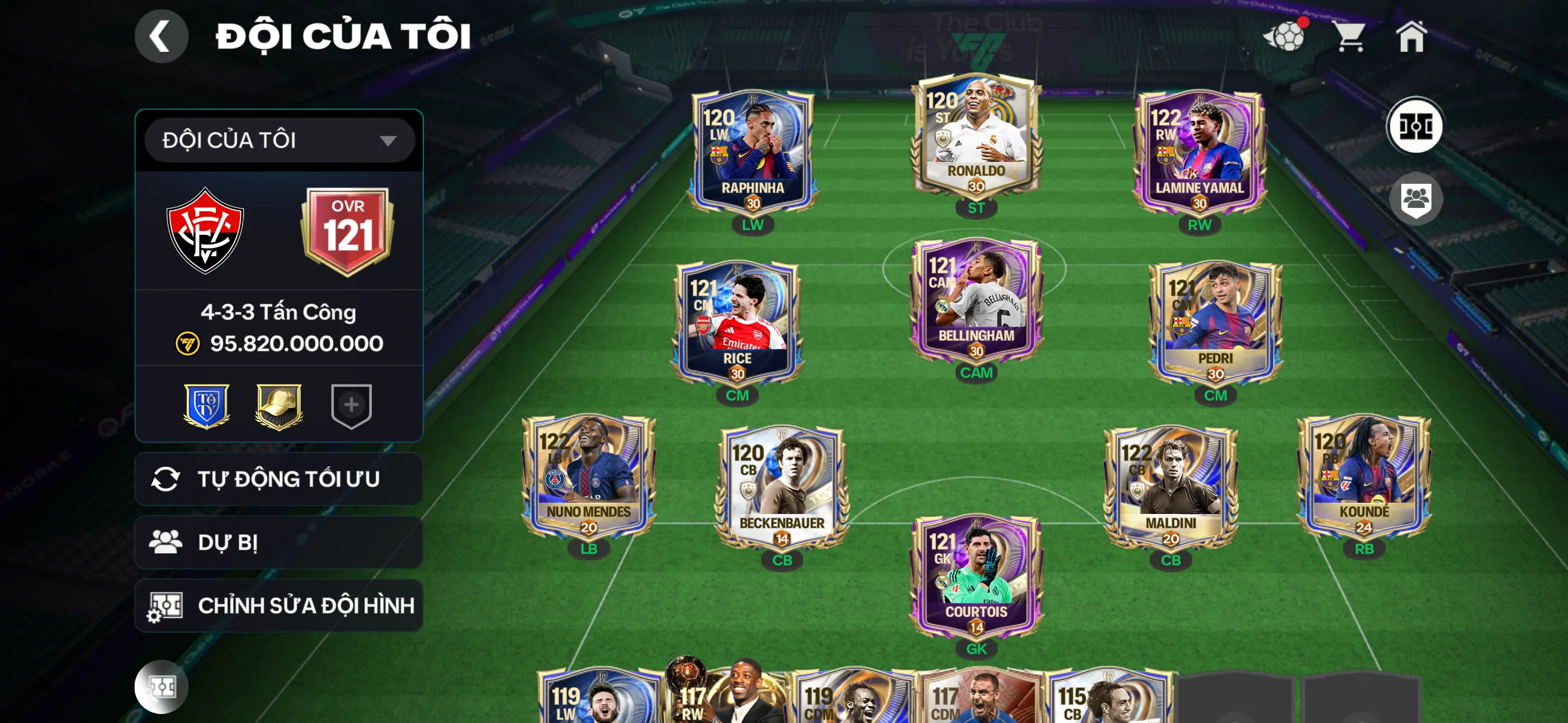 Ovr121 3 cthu 117 Đội hình siêu đẹp nâng max nhiều dự bị ngon ,3 rank chưa đá ,600m coin,10k hp