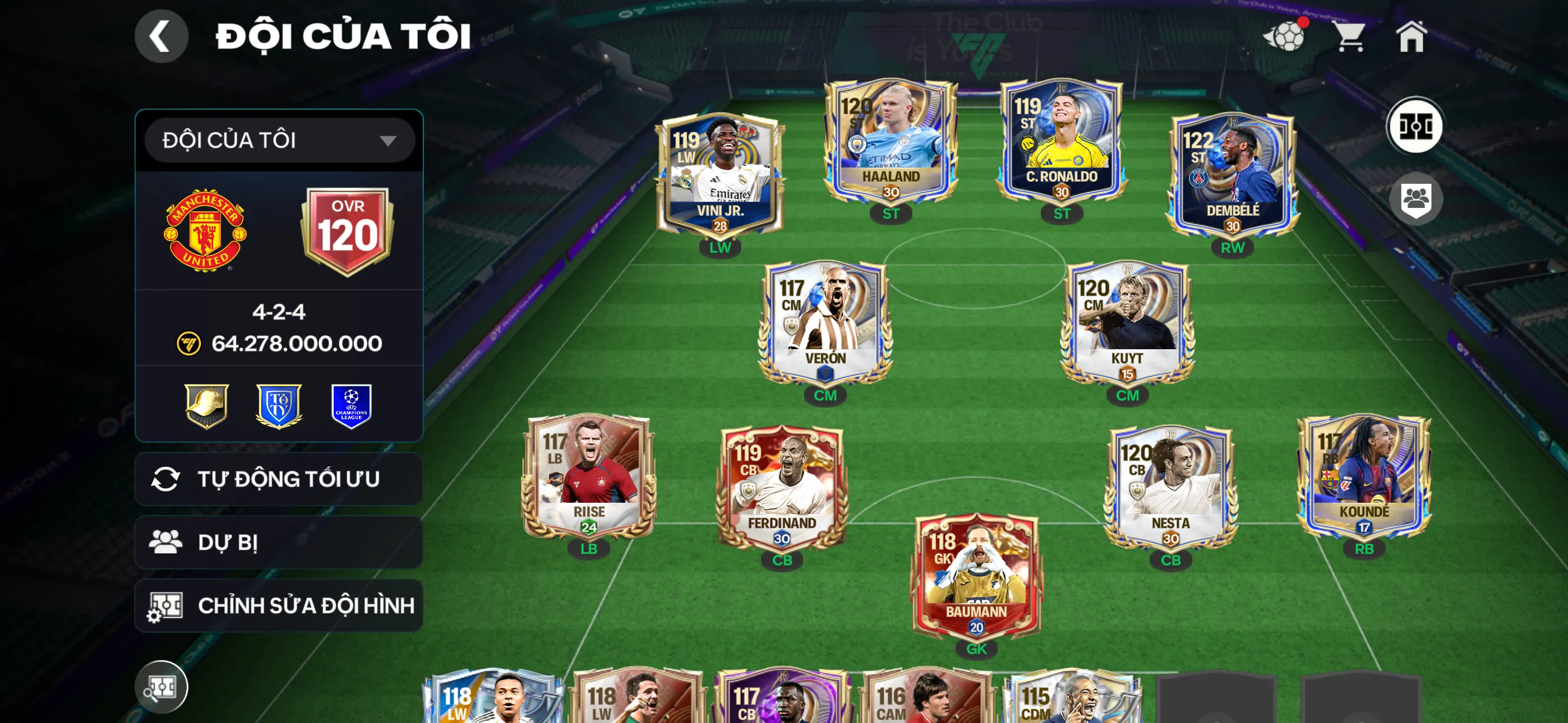 Ovr120 2 cthu 117 Đội hình đẹp , 3 rank chưa đá , còn nv20k gem,30k hiệp phụ