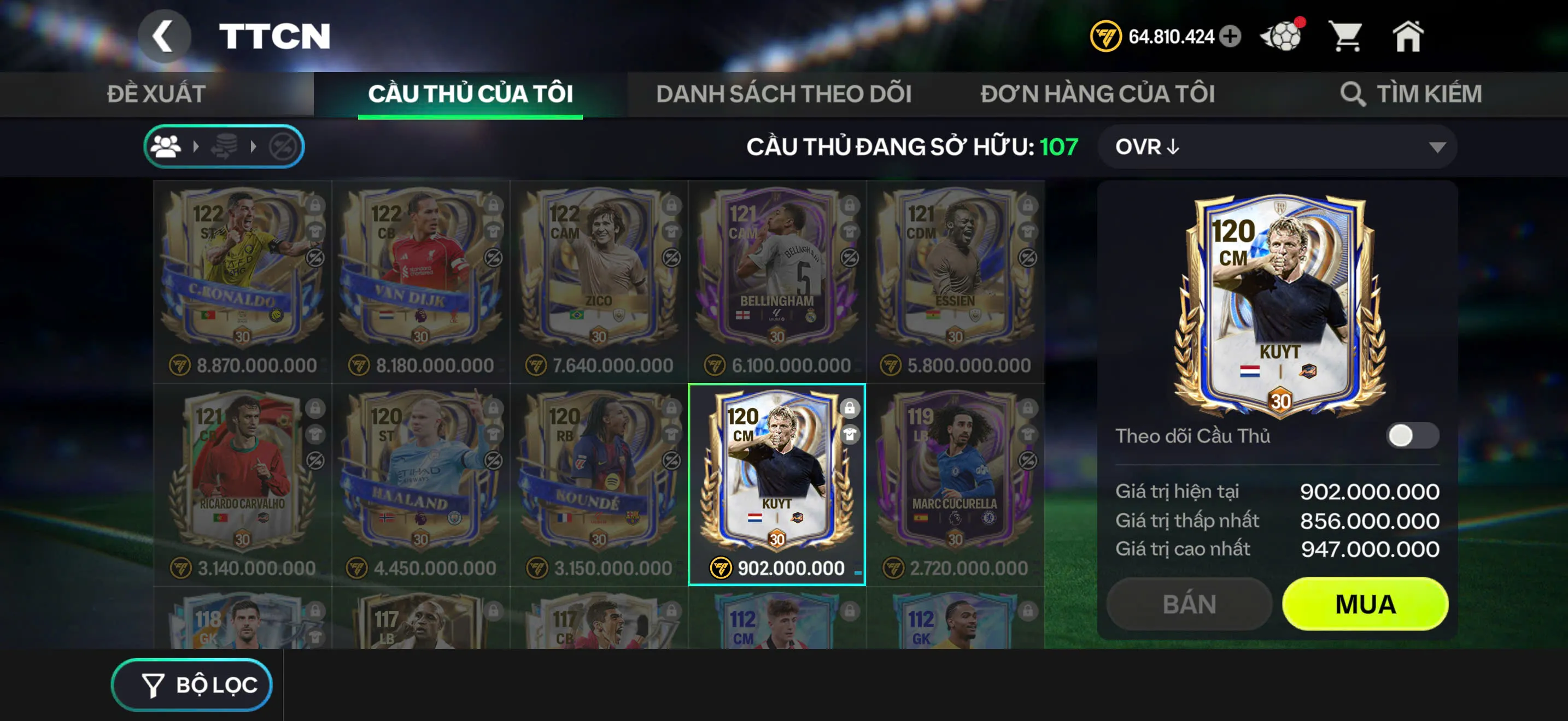 OVR 122,..Cr7 + Zico + Essi + Vandic + belinham + nhiều cầu thủ ngon ( bán được ),...