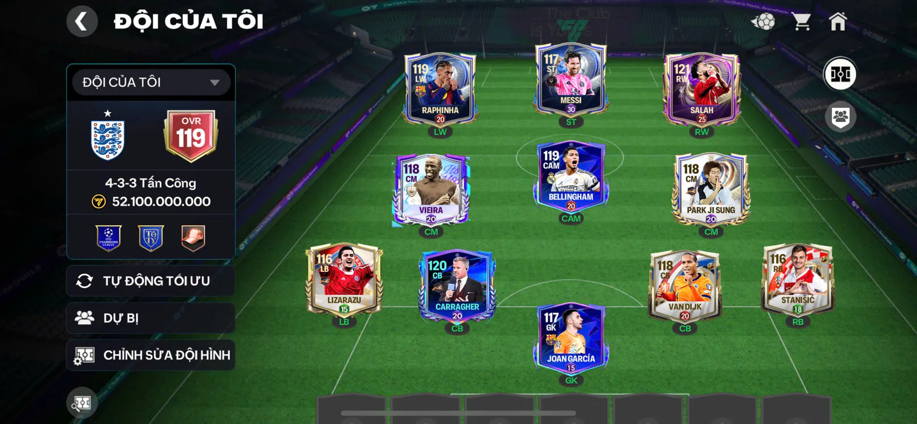 OVR 119,..Messi + Salah + Carragher + nhiều cầu thủ ngon,..dư 140 mảnh đổi cầu thủ.
