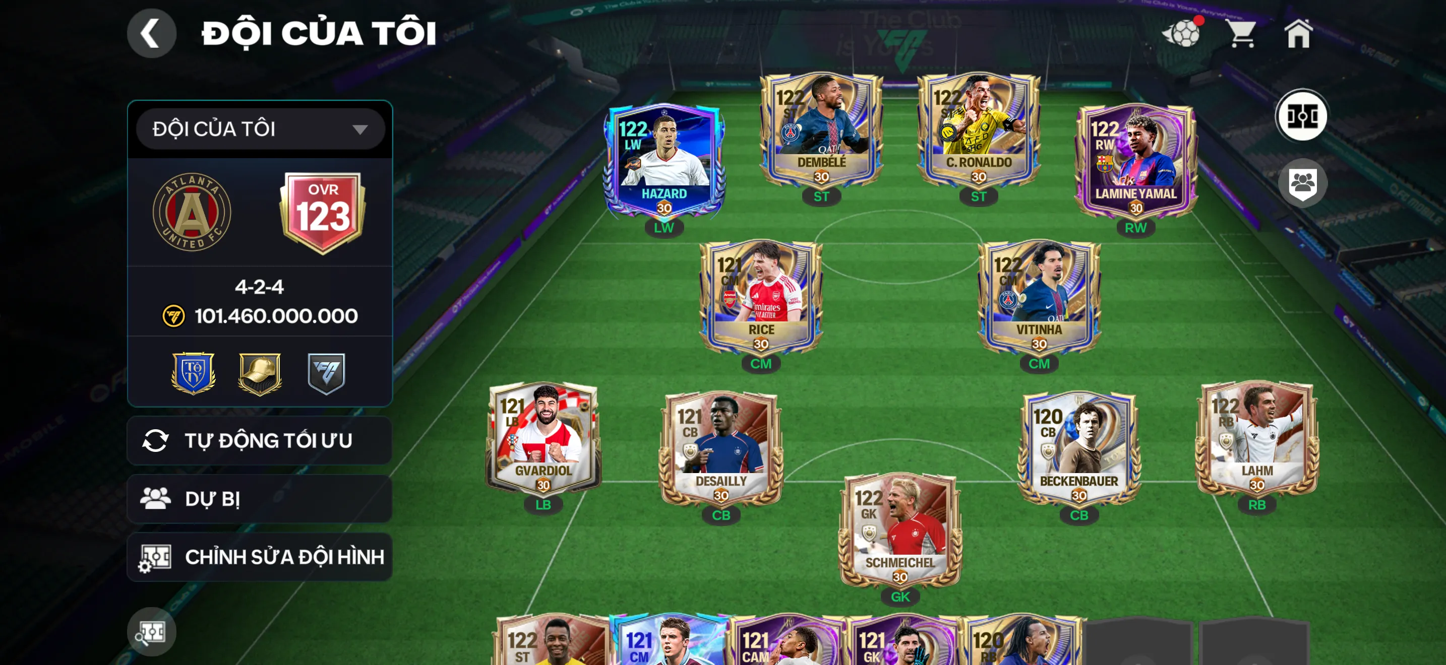 OVR 123,…Cr7 + Hazzad + Yamal + Dem + pele ,.. nhiều cầu thủ siêu ngon,…Dư 260 mảnh đổi cầu thủ