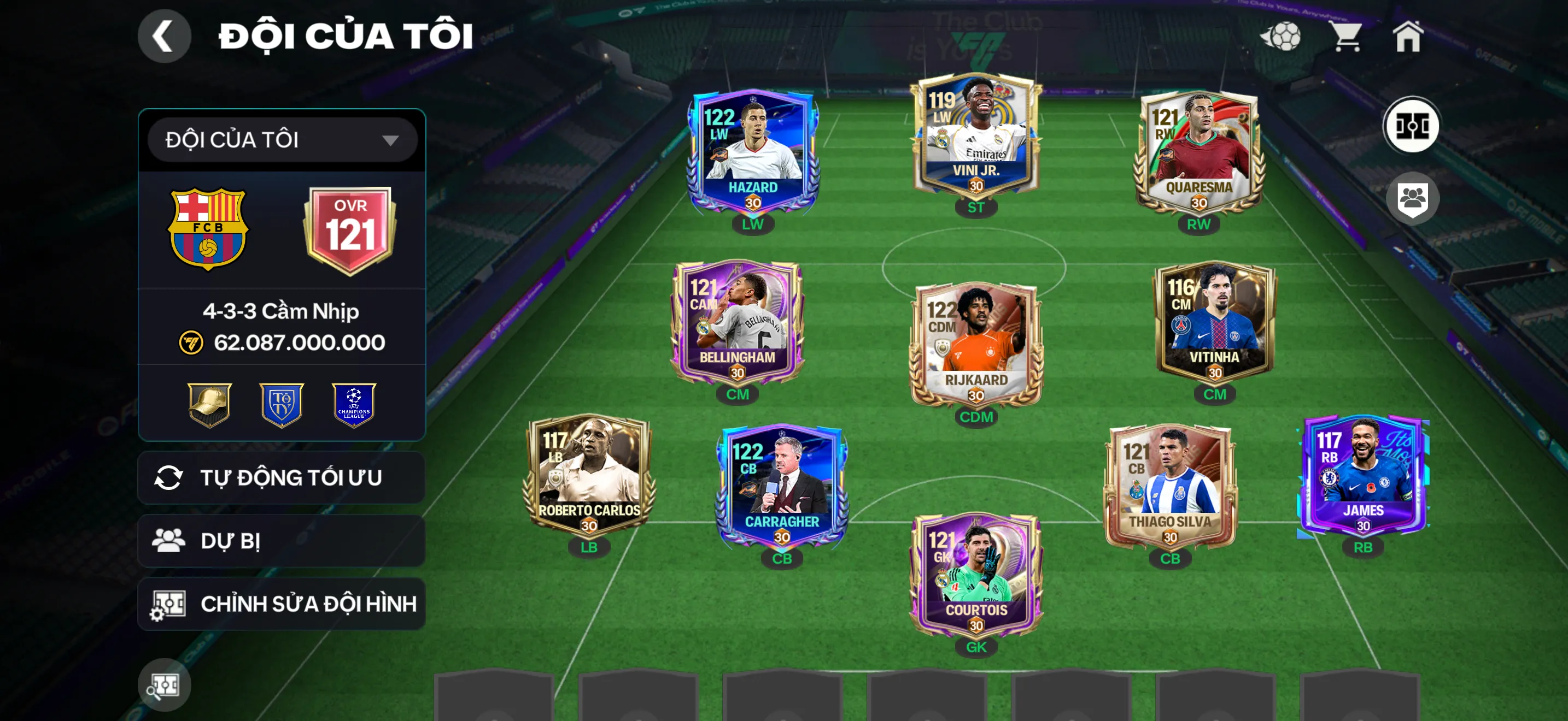 OVR 121,..Hazaad + caragher + Belinham + Vini,..đủ cầu thủ cho ae chơi,..dư 670 mảnh đổi cầu thủ