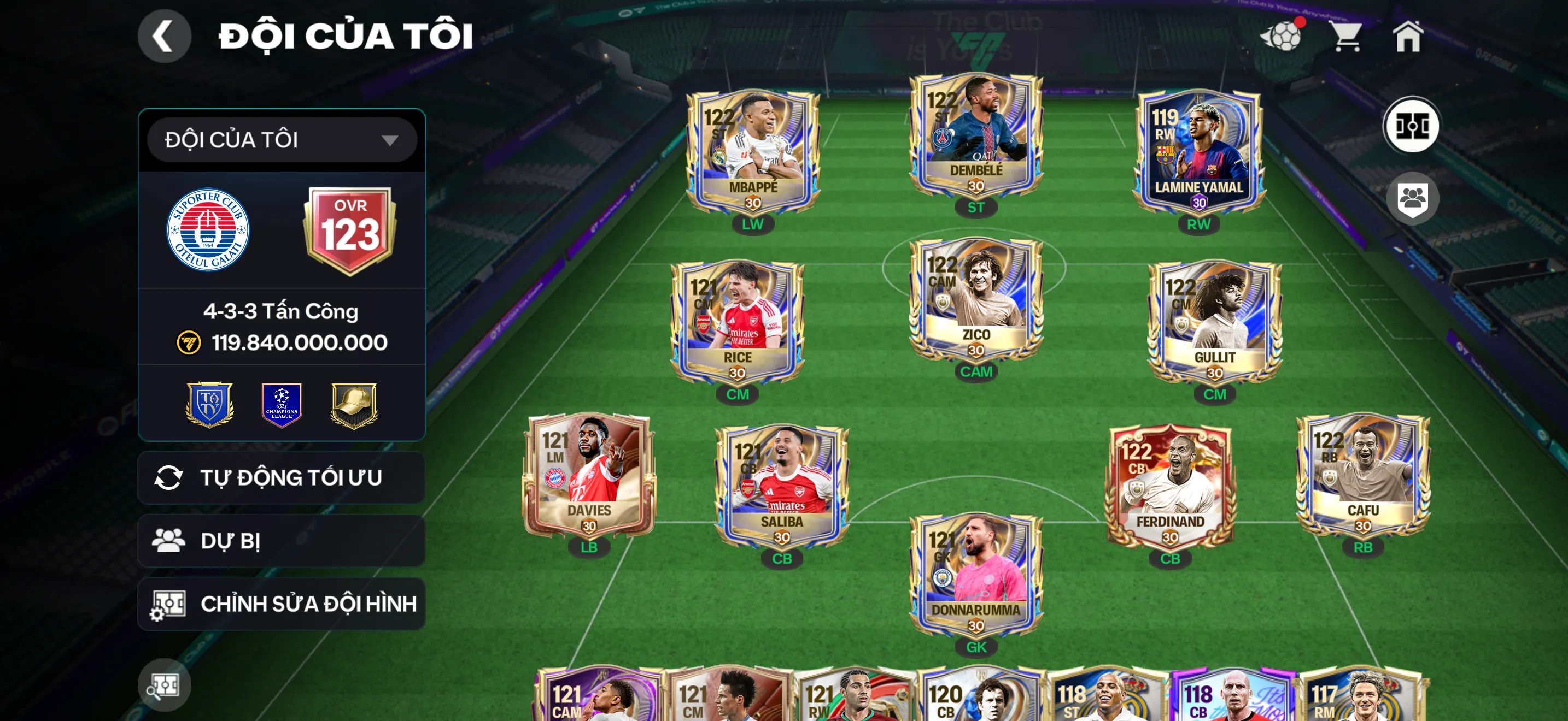 OVR 123,…Dem + Mp3 + Gullit + Zico + Belinham + Ronaldo ( hiếm ) ,…Dư 109k Ruby và 1050 mảnh đổi cầu thủ,…