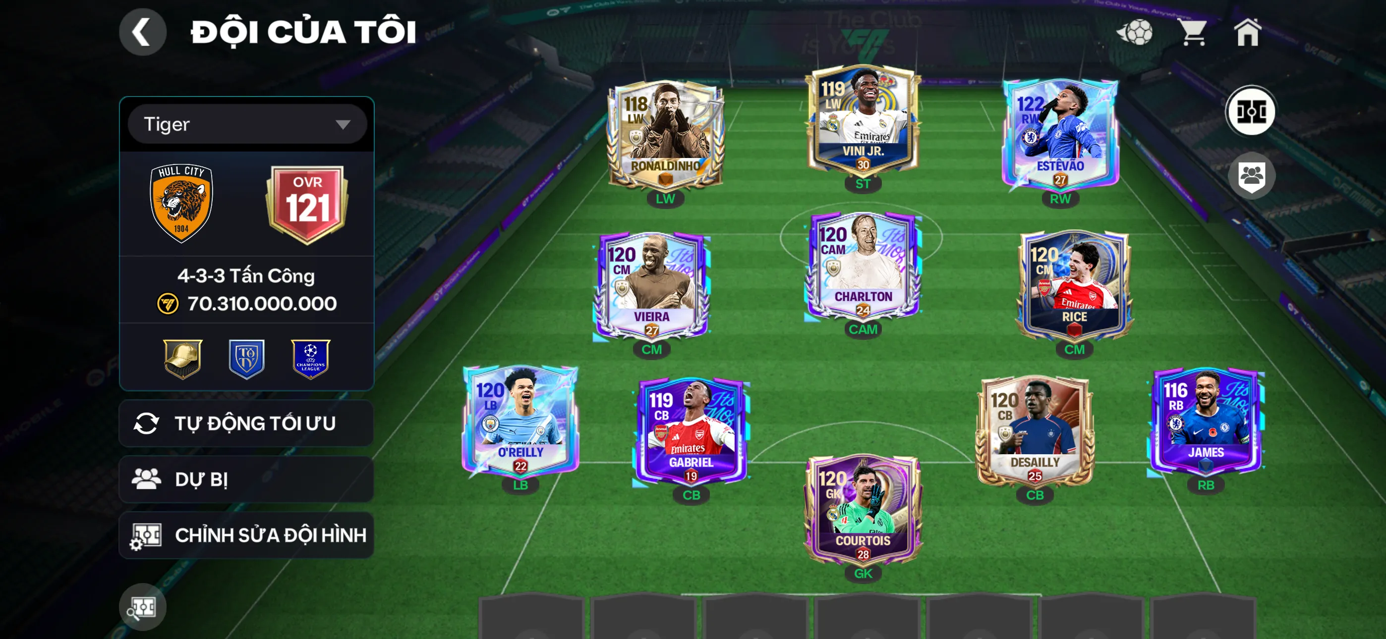 Ovr121 Đội hình đẹp đá ổn,dư 50k hiệp phụ,3 rank chưa đá,250 hhtd