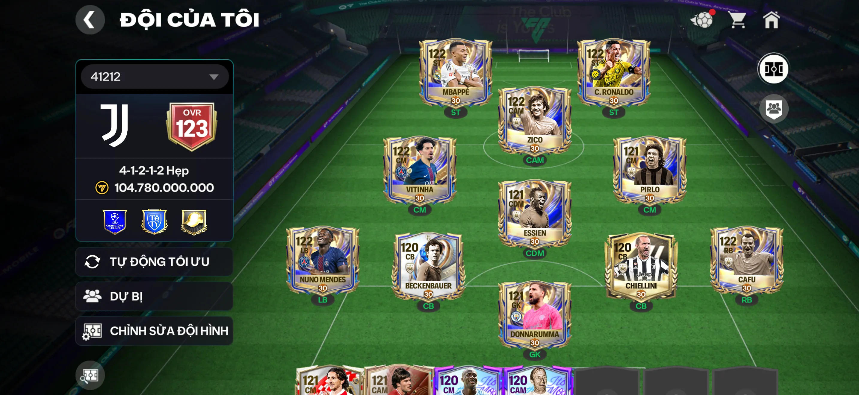 OVR 123,…Cr7 + Mp3 + Zico + Chellin ( chữ kí ) + Vitinha ( bán được hơn 3B ),…Nhiều cầu thủ ngon + 200 mảnh trao đổi cầu thủ…