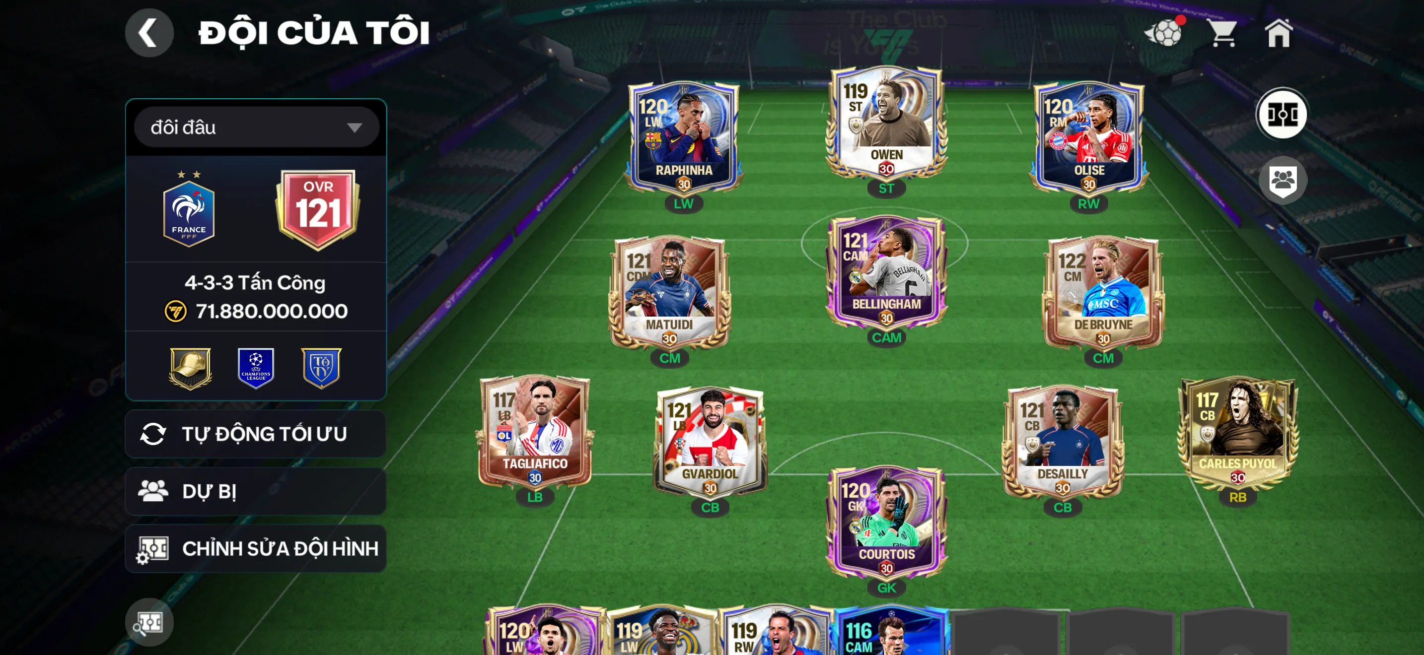 OVR 121 ,…Belinham + brune + Owen + nhiều cầu thủ 116 và 115 cho ae chơi.