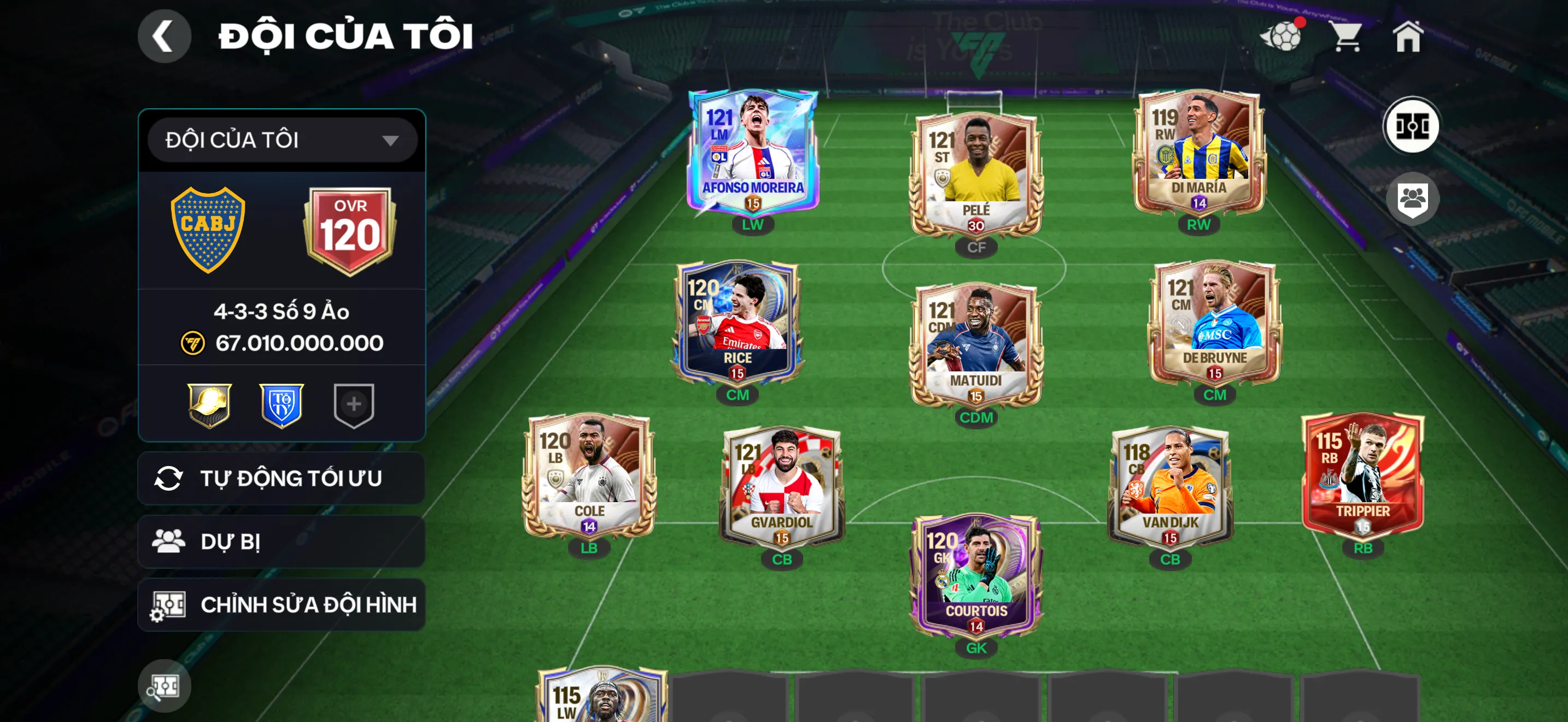 OVR 120,…Pele + Di maria + Moreira ( bán được hơn 1B ) Nhiều cầu thủ ngon cho ae chơi.