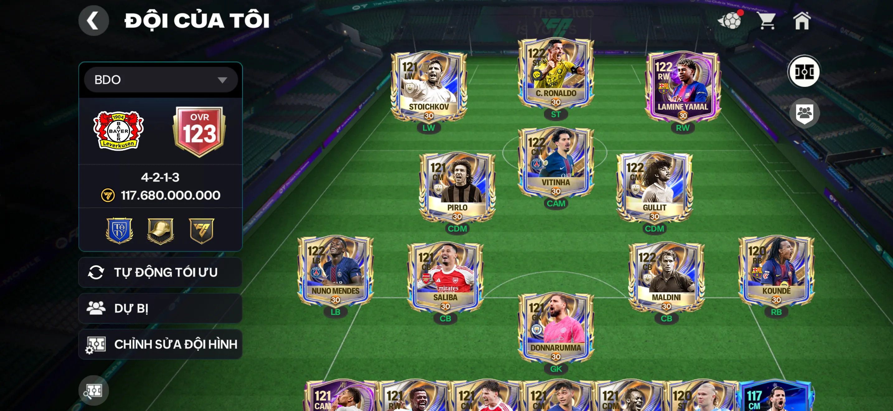 OVR 123,…Gần Full Utoty - Cr7 + Yamal + Belinham + Gullit + nhiều Full dàn 117 dư nhiều cầu thủ ngon,…Dư 30k Ruby + 16k hiệp phụ