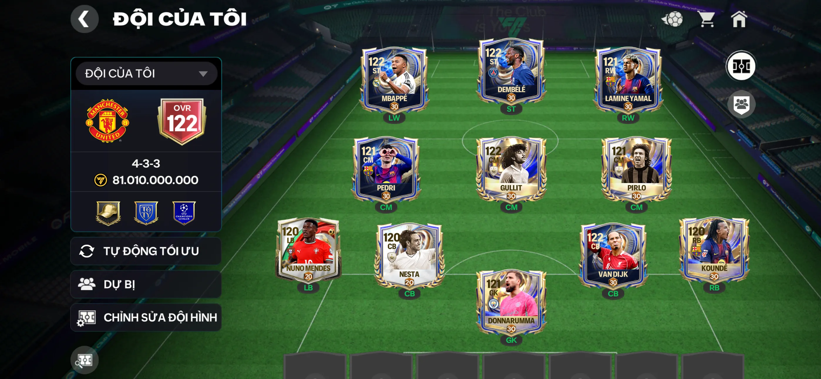 Ovr122 4cthu 117 Đội hình khung đẹp nhiều dự bị , xả hơn 2b coin , 405 hhtd, gần1b coin ,7k8 hhth