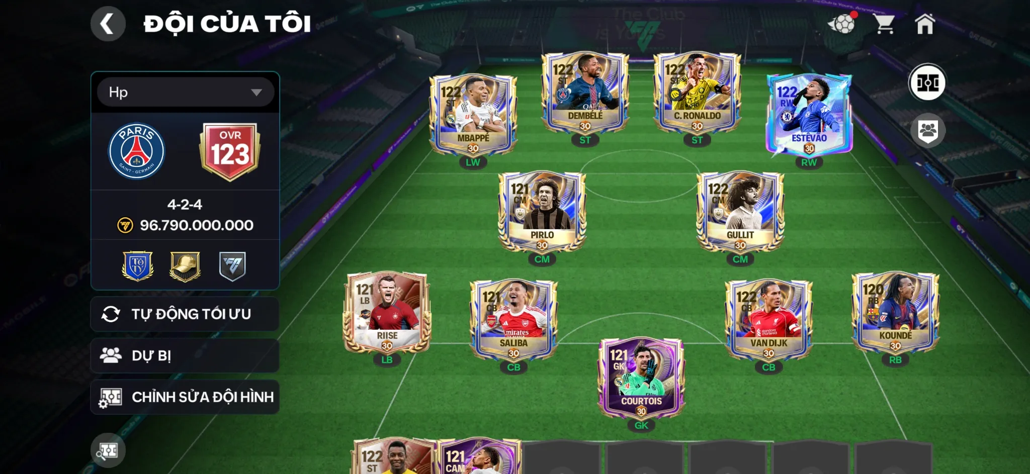 OVR 123,..Full 117 + 115k Ruby ,..Cr7 + Pele + Mp3 + Dem + ESTe + Gullit + nhiều cầu thủ vip