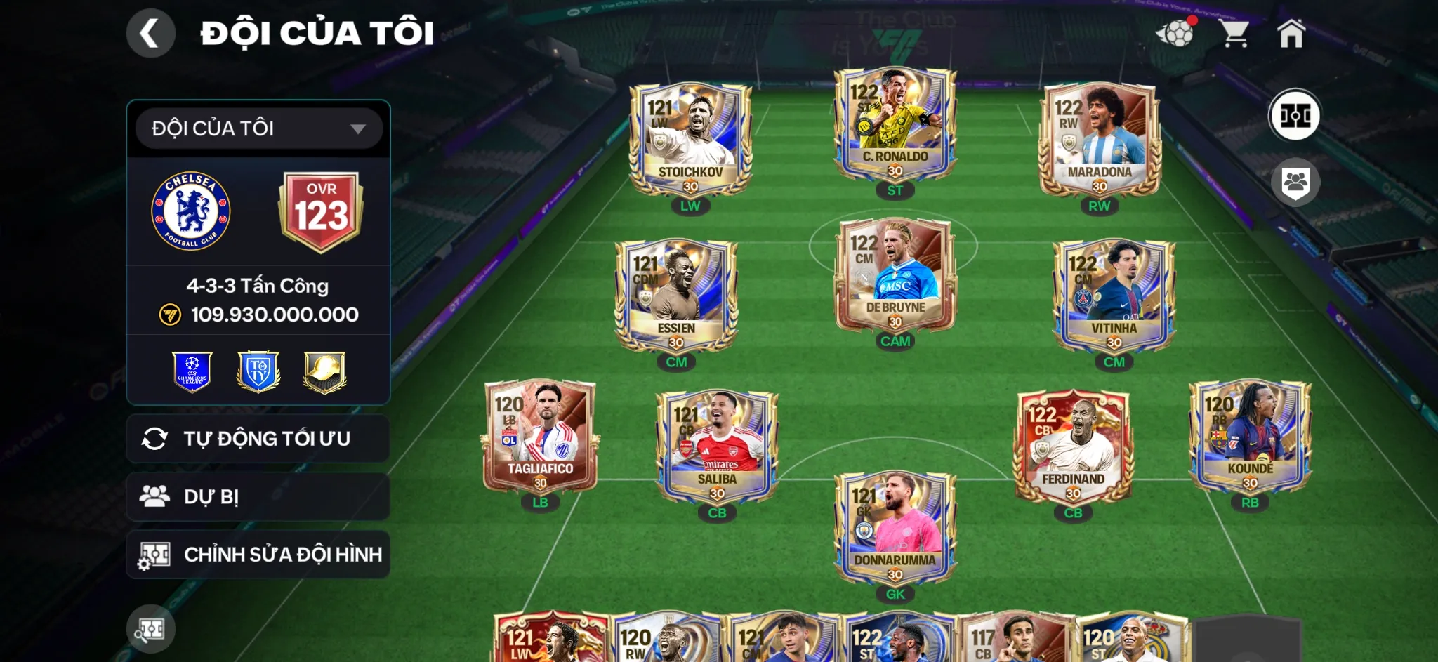 OVR 123,…Cr7 + maradona + Brune + Sko + Dàn full 117 + 116 ,…Dư 321 mảnh huy hiệu trao đổi,…Rank cao.