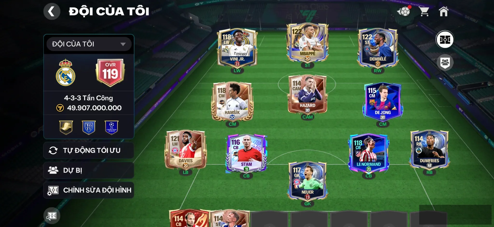 OVR 119,…Mp3 + Dem + đủ cầu thủ cho ae chơi,..Rank cao