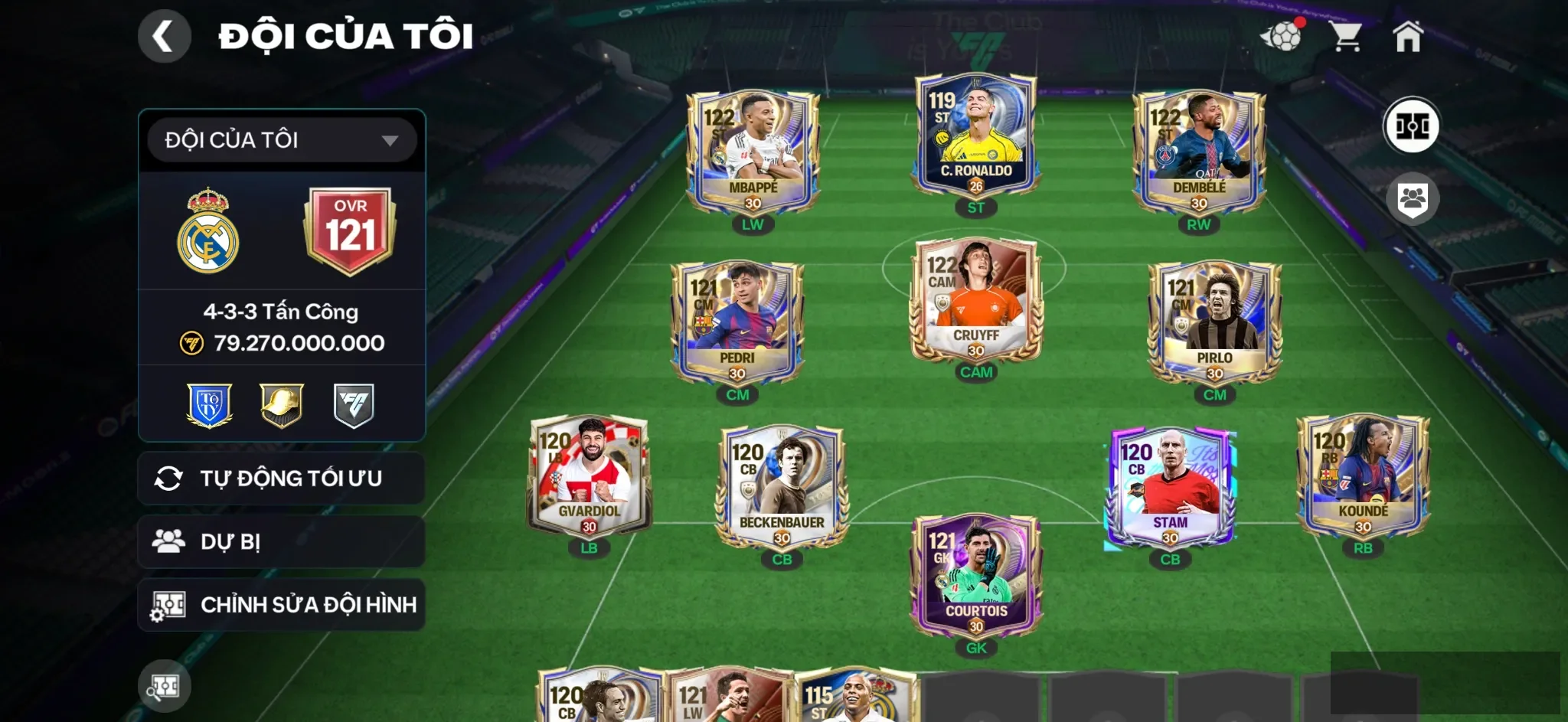 OVR 121,..Mp3 + Dem + Cr7 + Cruyff + Pirlo + Pedri + nhiều cầu thủ ngon,..rank cao.