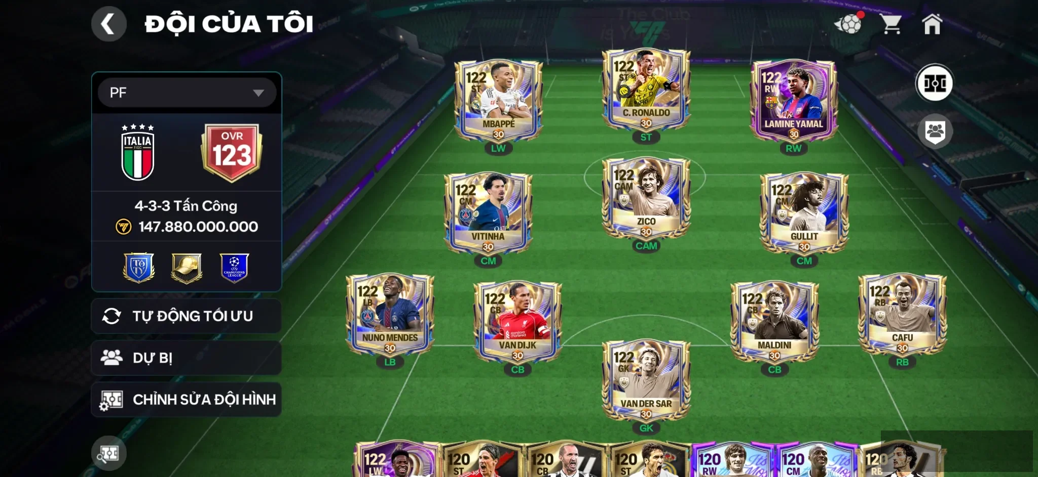 SIÊU PHẨM - Vandersa ( siêu hiếm ) ,…Cr7 + Mp3 + Yamal ,..full dàn 117,…Dư gần 900 mảnh huy hiểu trao đổi,…Dư nhiều cầu thủ ngon.