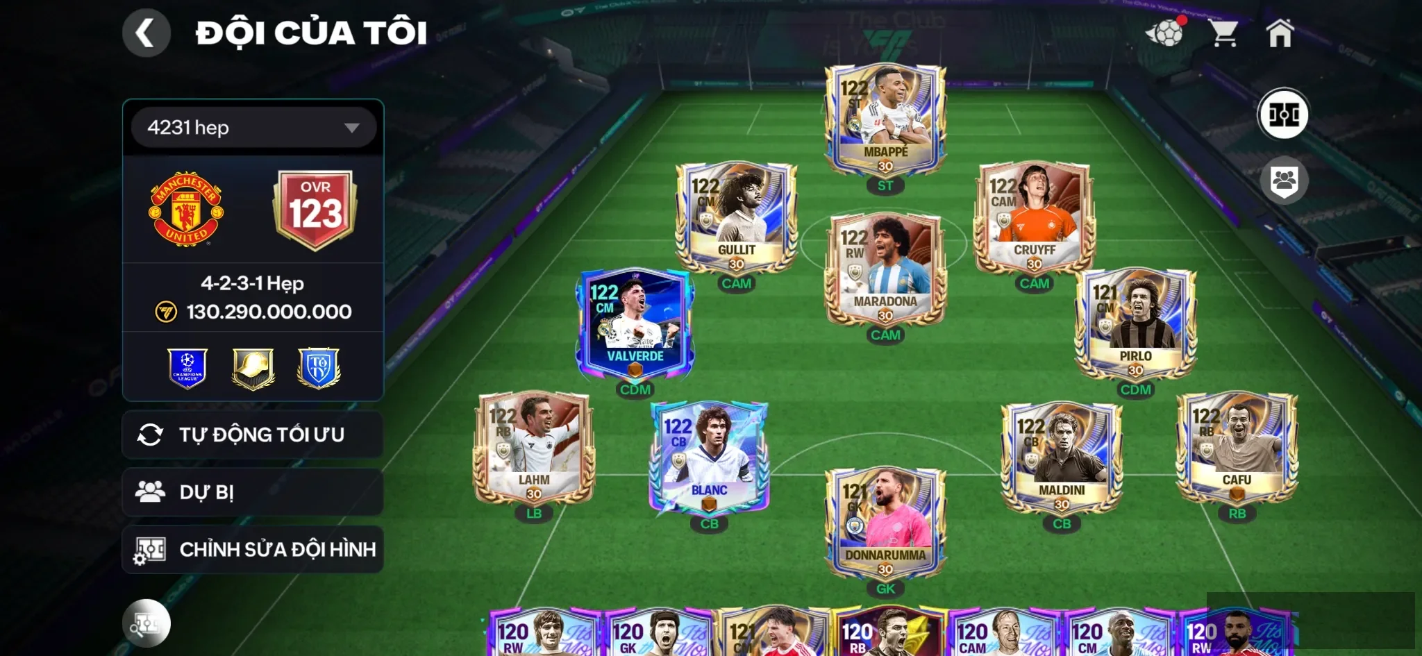 Ovr123 9 cthu 117 Đội hình đẹp nhiều dự bị ngon , blanc bán đc ,2 rank chưa đá, nhiều điểm hiệp phụ