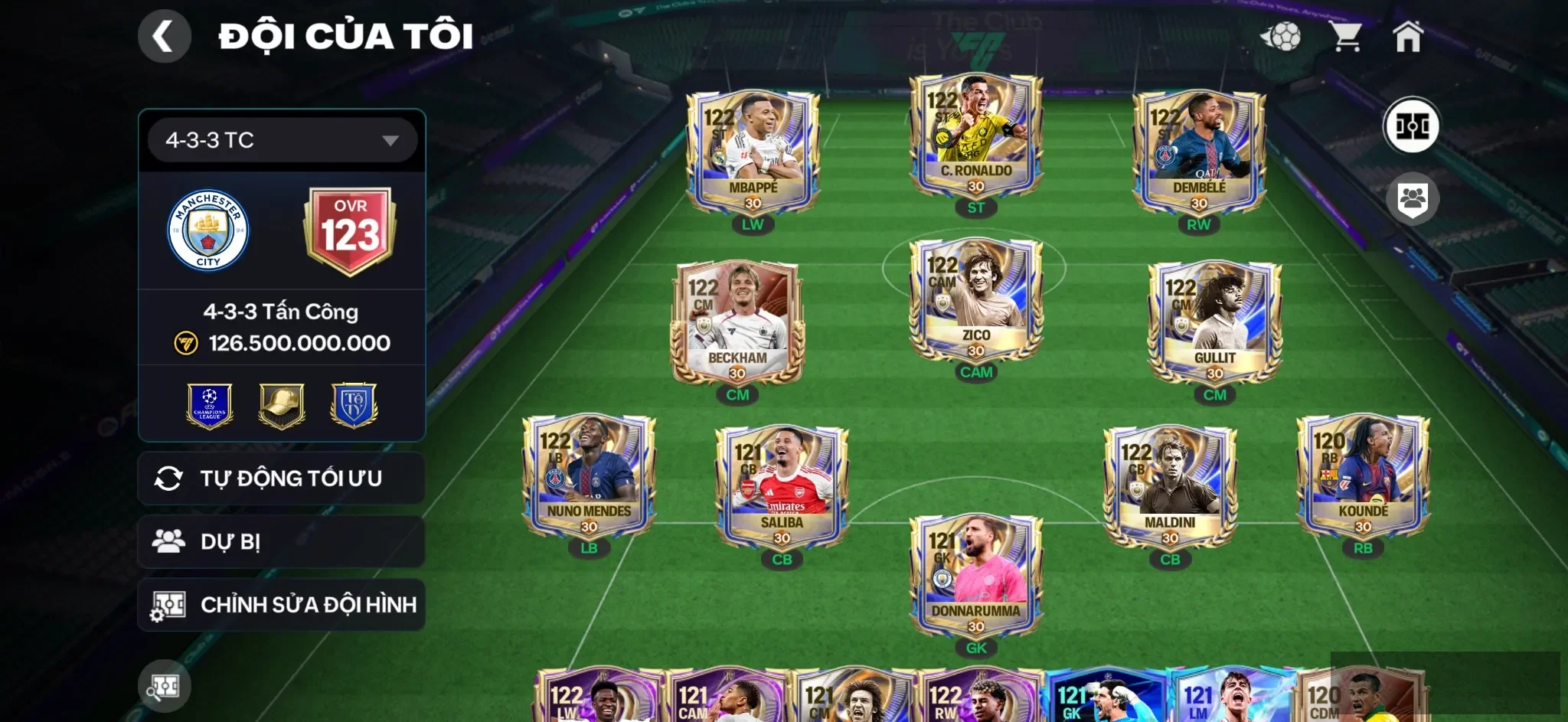 OVR 123,…Full Dàn 117 + Cr7 + Dem + Mp3 + Gullit + Beckham + Zico và dư yamal nhiều cầu thủ siêu ngon.