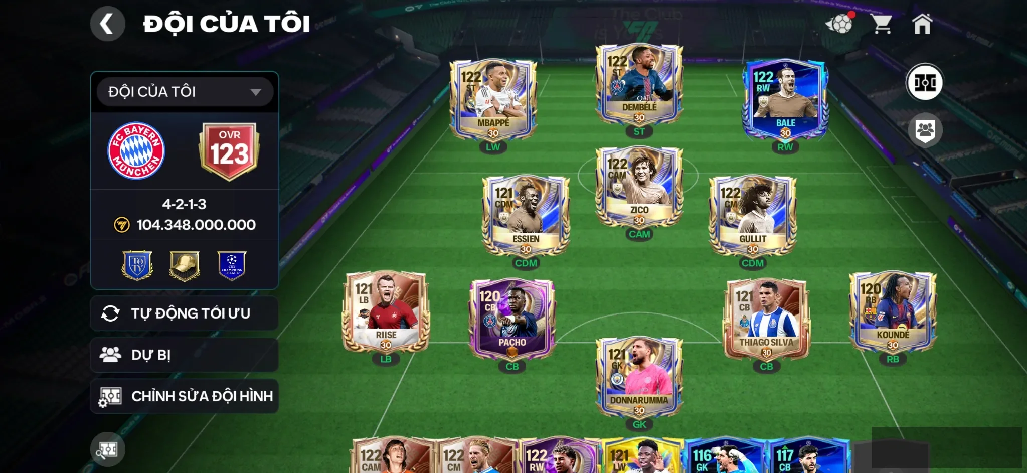 OVR 123,..Dem + Mp3 + Bale + Gullit + zico + Yamal + Cuto + Vini + Nhiều cầu thủ ngon cho ae chơi,…Rank cao