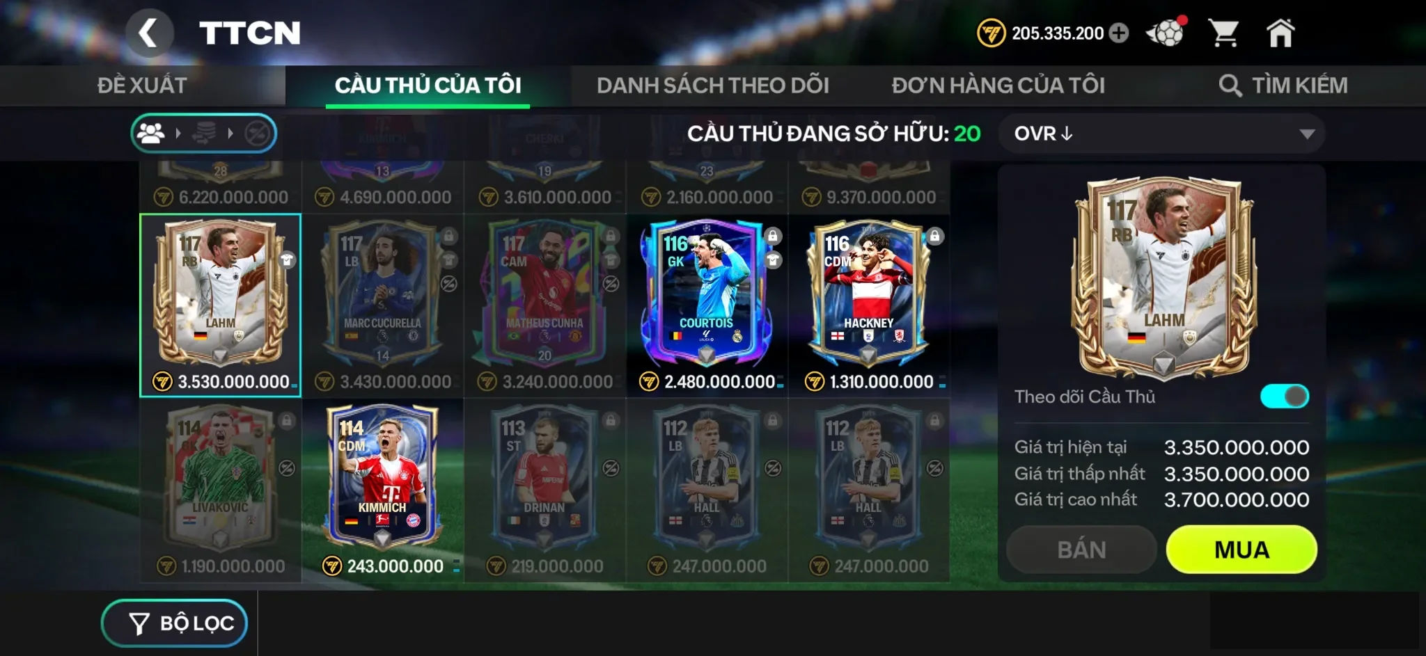 OVR 121,..Son + Belinham + nhiều cầu thủ 116 117 ,..Nhiều cầu thủ bán được.