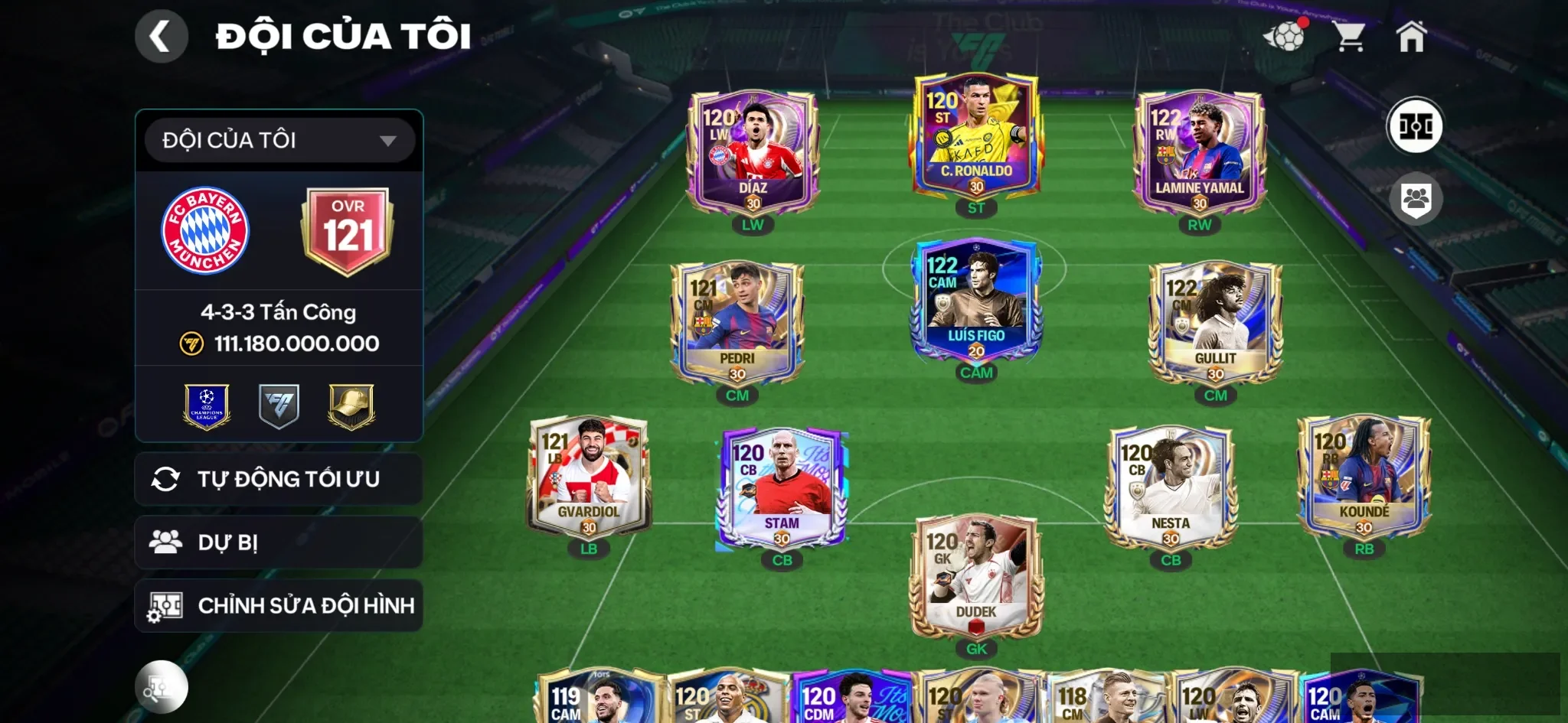 Ovr121 4 cthu 117 Đội hình đẹp nhiều dự bị ,3 rank chưa đá , dư hơn 10k hiệp phụ ,700m coin