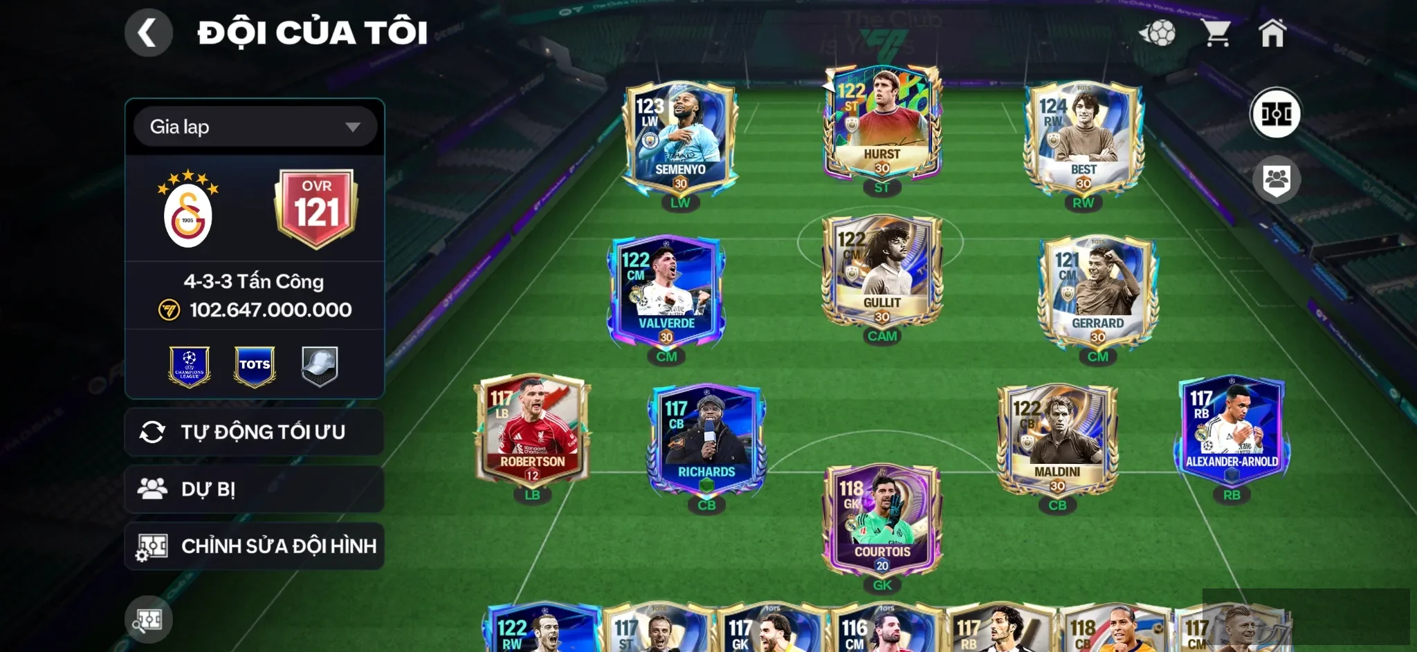 OVR 121,..Hurút ( chữ kí hiếm ) + Best + Gullit + Gerrad + dư siêu nhiều cầu thủ ngon ,..nhiều cầu thủ bán được. ( còn 19 vòng nổ gói quà A )