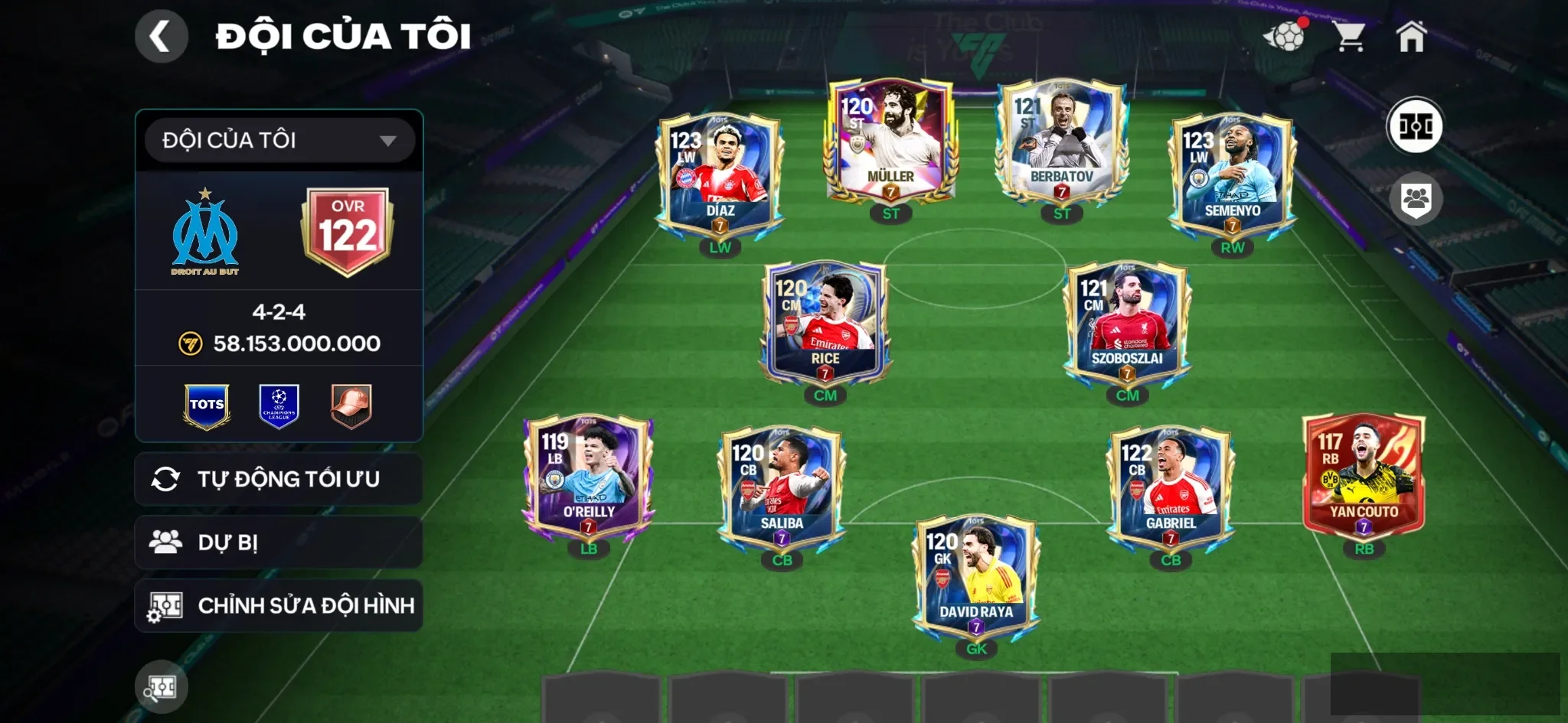 Ovr 122 3 cthu 118 + 4 cthu 117 Đội hình đẹp , 3 rank chưa đá , dư hơn 10k hiệp phụ ,xả đc 1b coin , còn nv20k gem