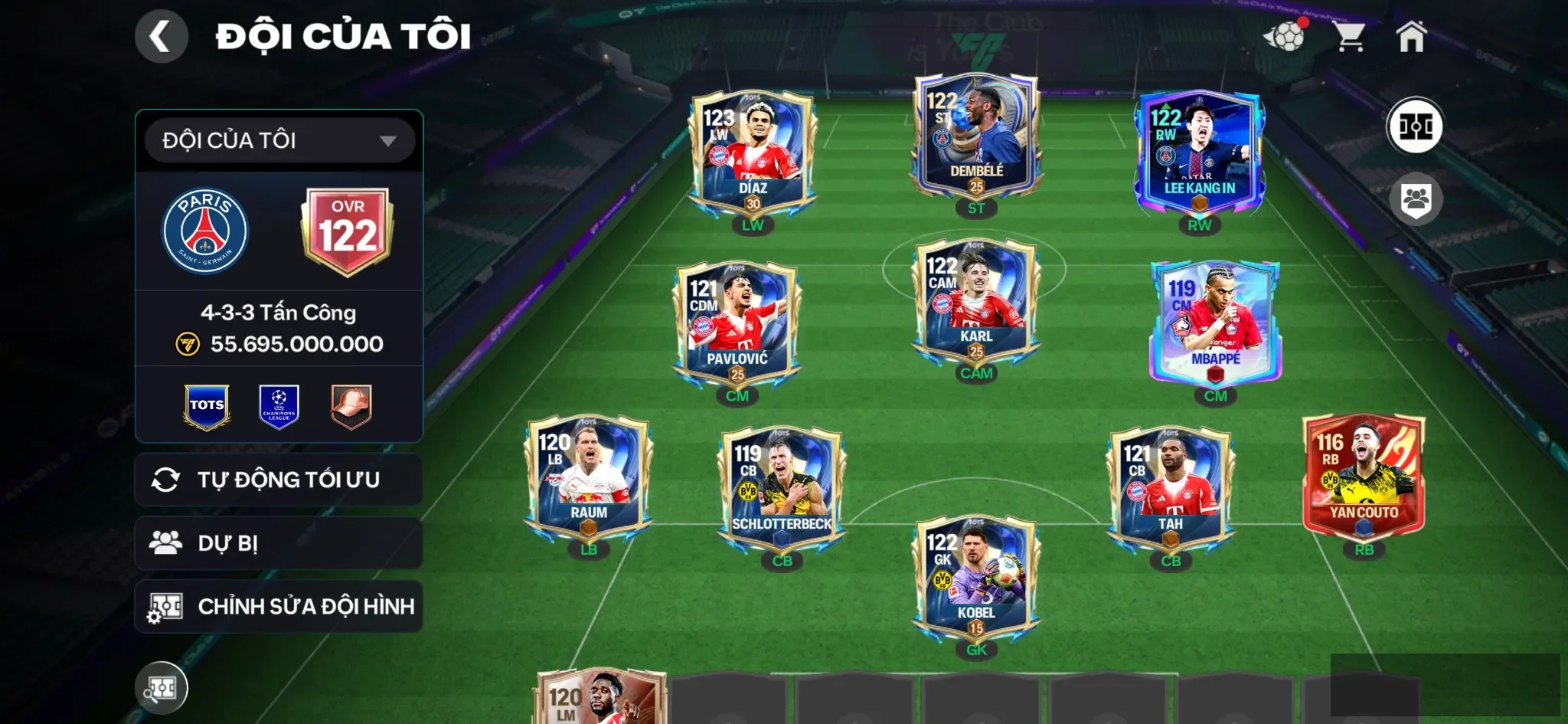 Ovr 122 1 cthu 118+7cthu117 Đội hình đẹp , dư 50k hiệp phụ , còn nv20k gem