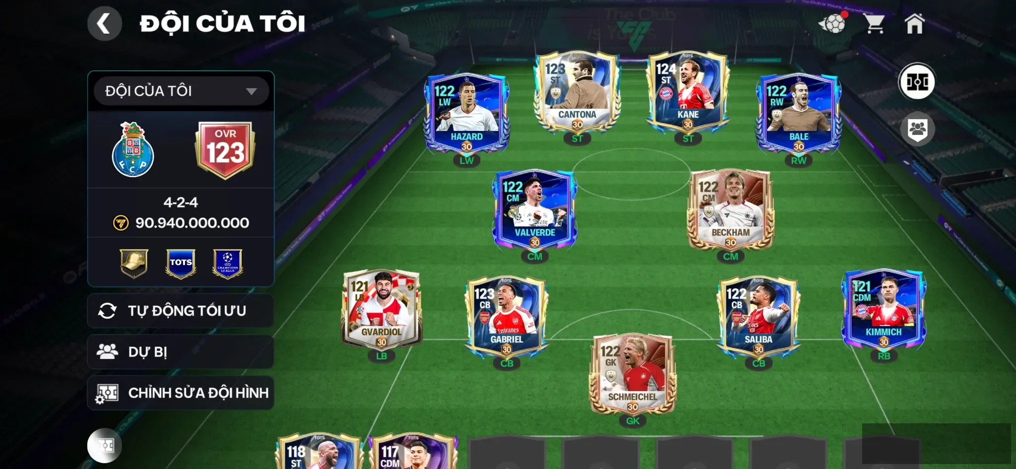 Ovr123 Kane tots +3 cthu 118 +7 cthu 117 Đội hình đẹp , dư hơn 40k hiệp phụ,1k5 hhth