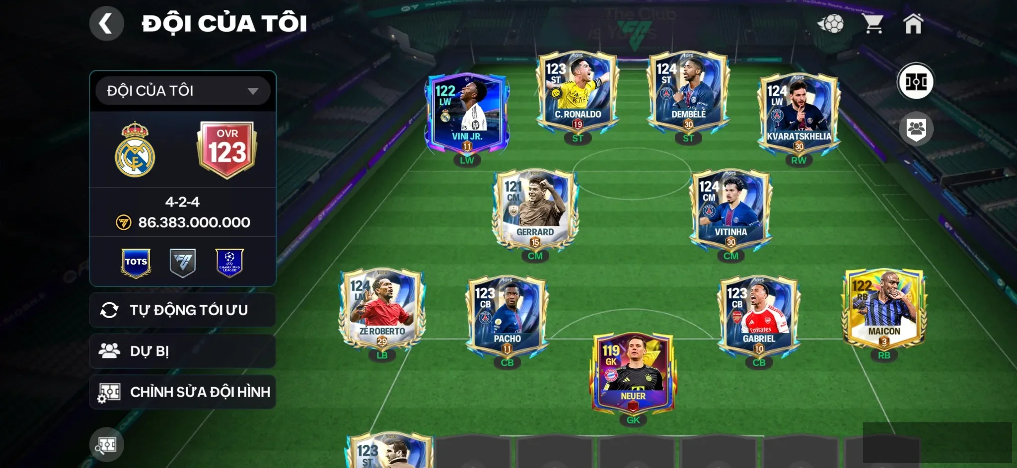 OVR 123,…Cr7 + Dem + Kvara + Vitinha + Vini ,…Full dàn cầu thủ ngon…
