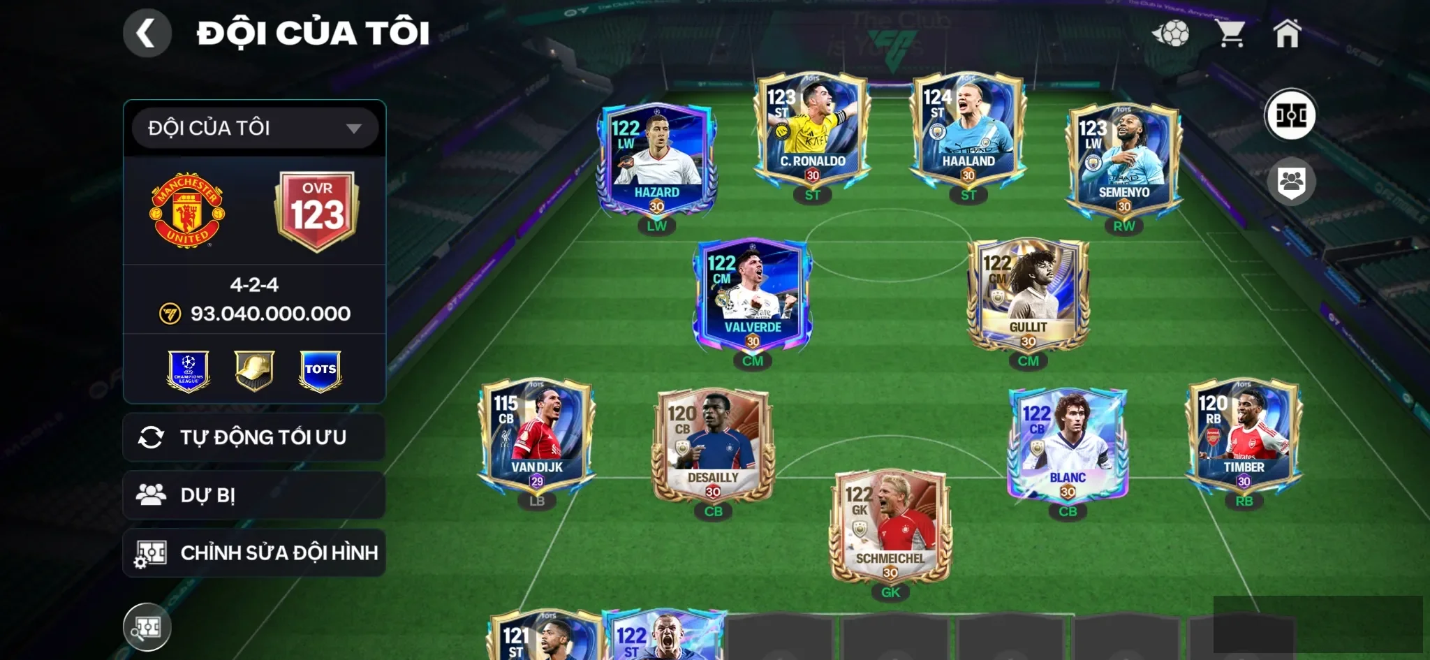 Ovr 123 Cr7+Dembele+Hallan+1 cthu 118+5 cthu 117  Đội hình siêu đẹp , còn nv20k gem